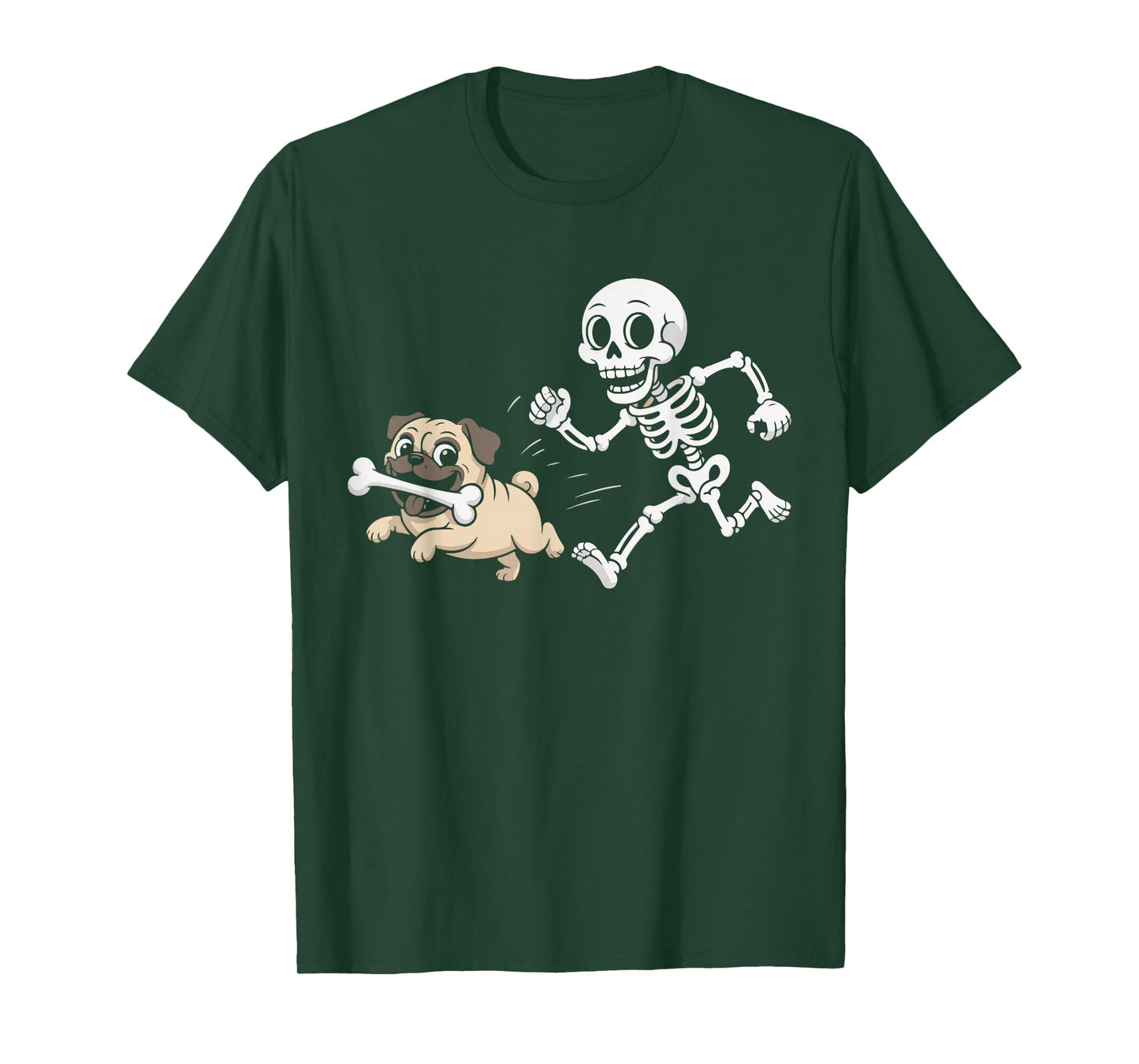 Spooky Pug Dog Steals Skeleton Bone Funny Halloween Men Boys T-Shirt