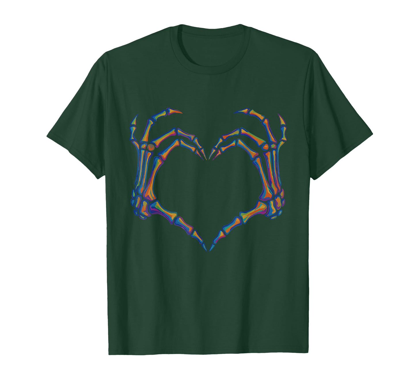 Colorful Heart Skeleton Hand Halloween Funny Bone Love T-Shirt