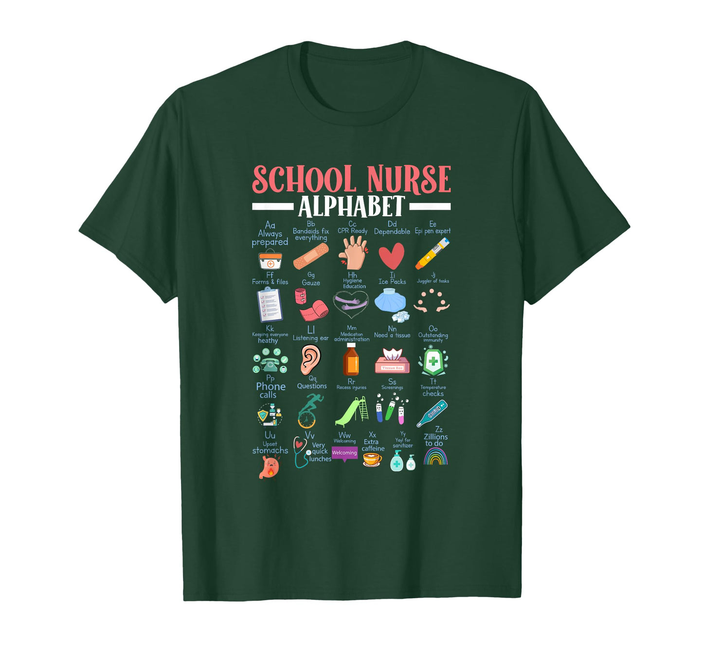 ABC School Nurse Alphabet Student Teacher Health Worker T-Shirt