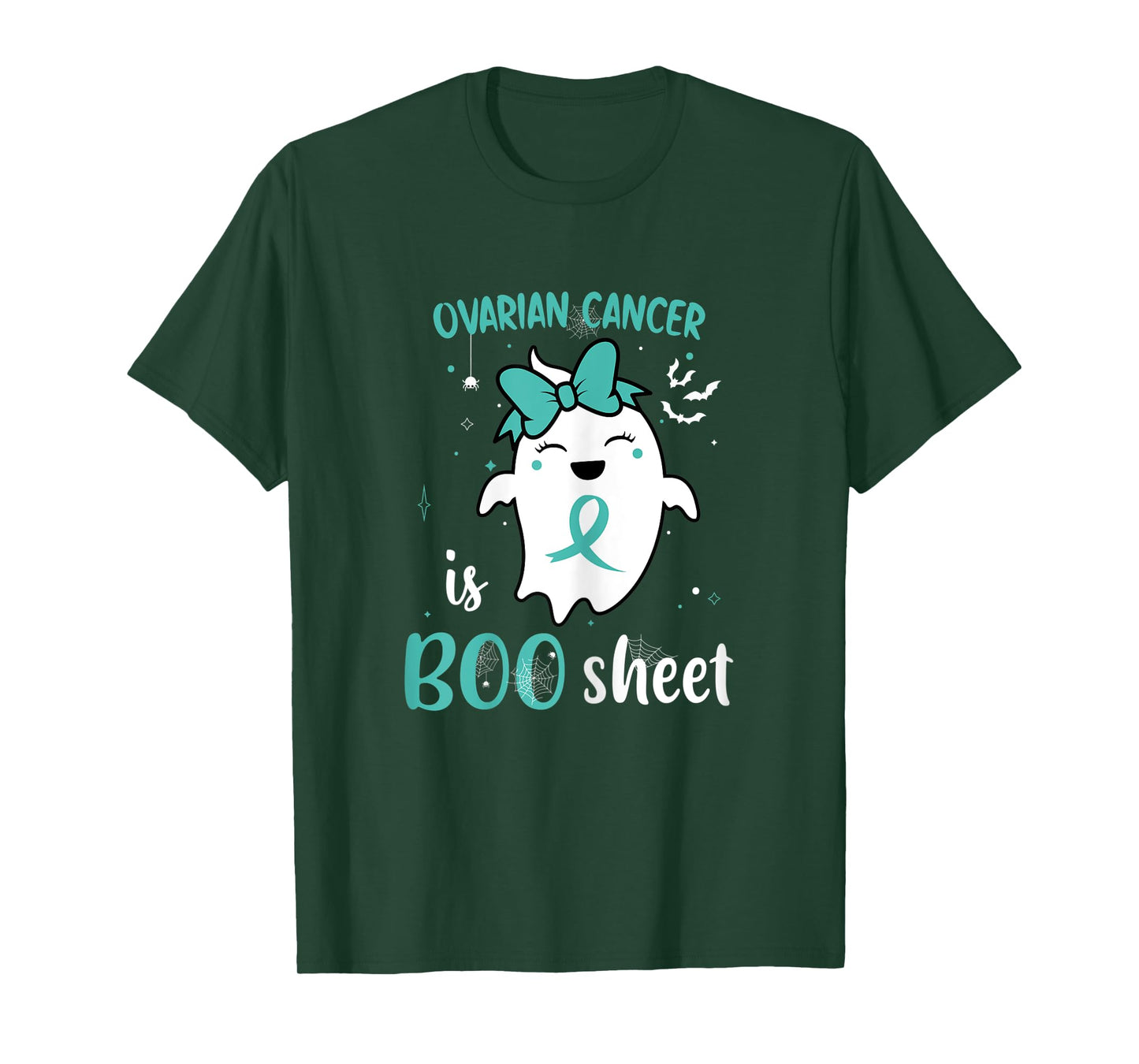 Ovarian Cancer is Boo Sheet Halloween Cute Ghost Teal Ribbon T-Shirt