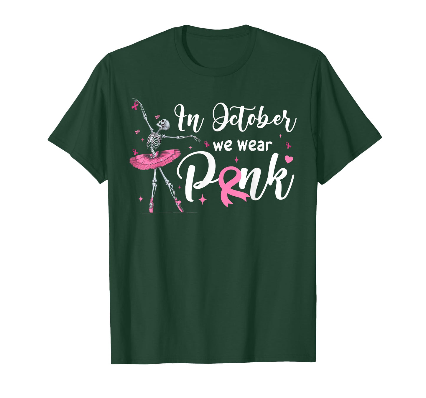 Skeleton Ballet in Pink Ribbon Support October Gift T-Shirt