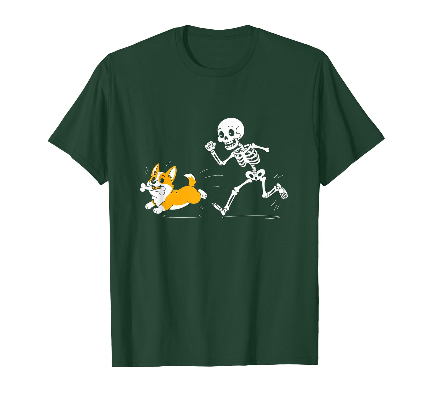 Funny Skeleton Chasing Corgi Halloween Dog Mom Pet Lover T-Shirt