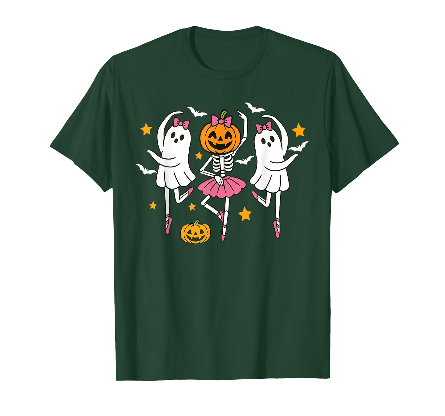 Cute Halloween Girls Ghost Ballet Women Skeleton Ballerina T-Shirt
