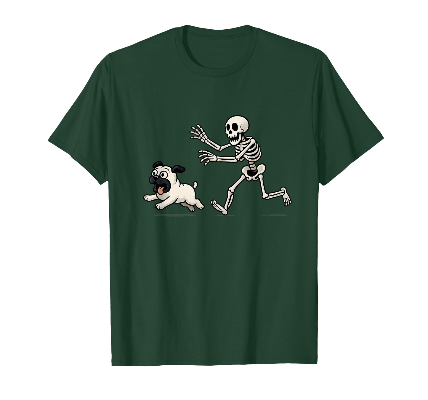 Funny Skeleton Chasing Pug Halloween Dog Mom Pug Lover T-Shirt