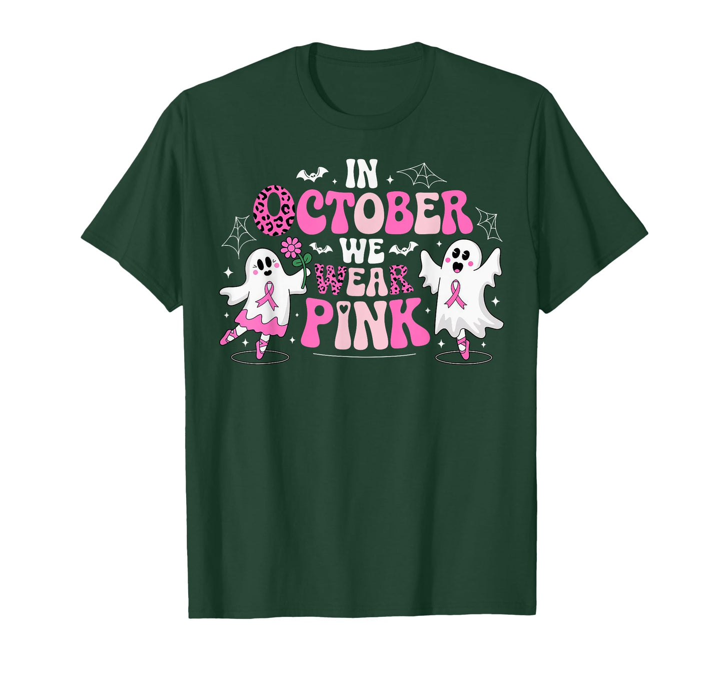 In October We Wear Pink Ballet Ghost Teacher Breast Cancer T-Shirt