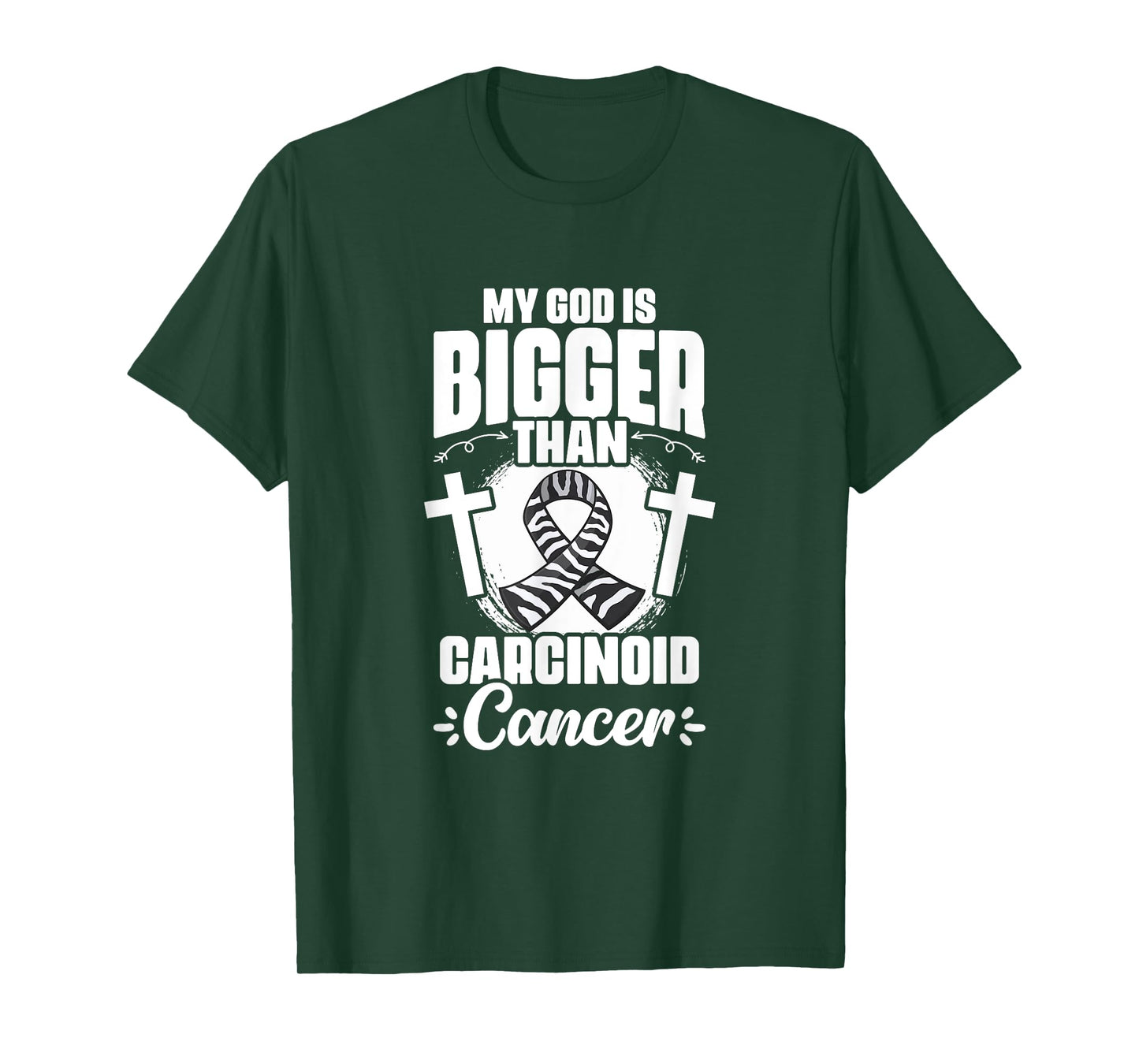 Zebra Ribbon God Is Bigger Than Carcinoid Cancer Awareness T-Shirt