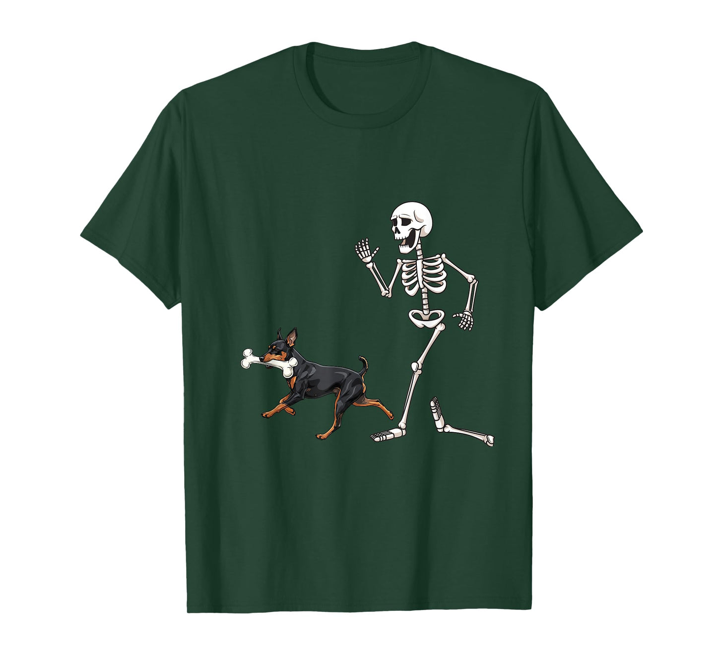 Funny Halloween Miniature Pinscher and Skeleton T-Shirt
