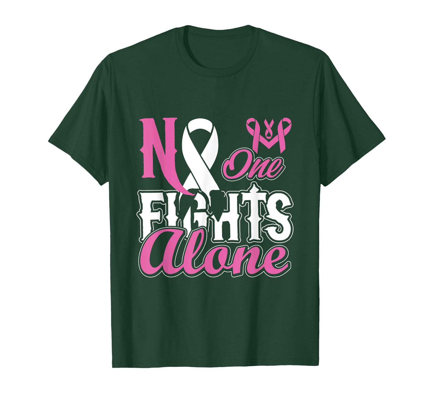 No One Fight Alone Breast Cancer Awareness Pink Ribbon T-Shirt
