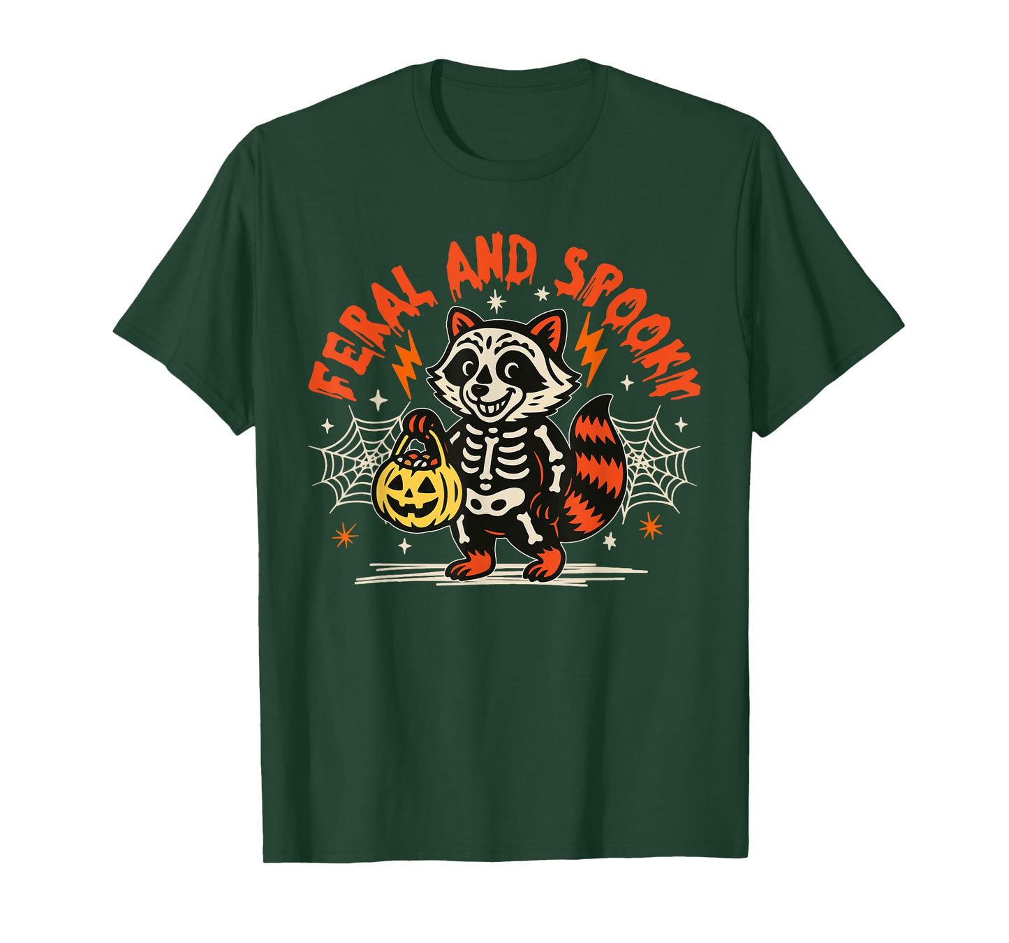 Feral and Spooky Funny Halloween Creepy Raccoon Skull T-Shirt