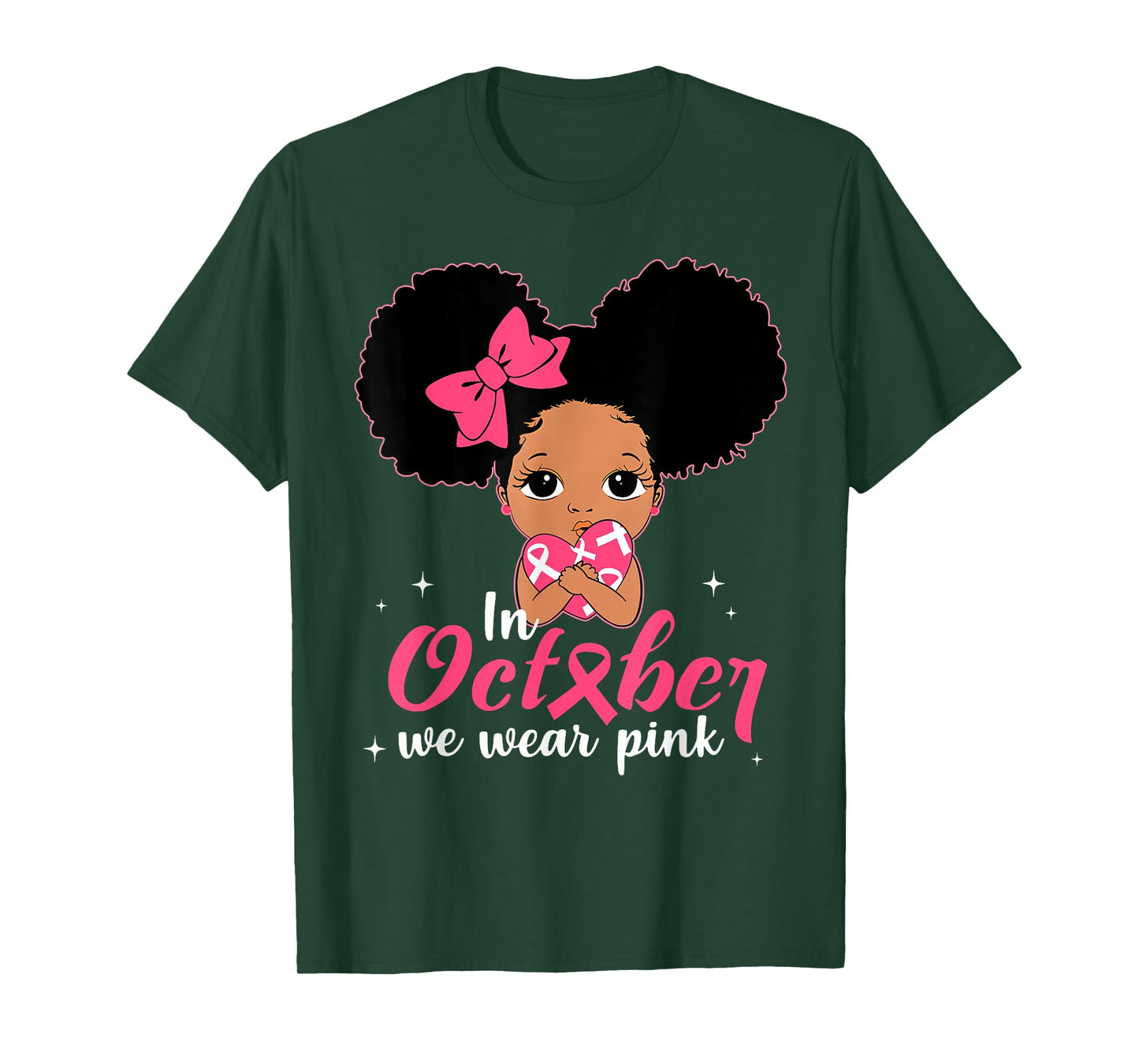 Messy Bun In October We Wear Pink Girls Toddlers Kids Womens T-Shirt