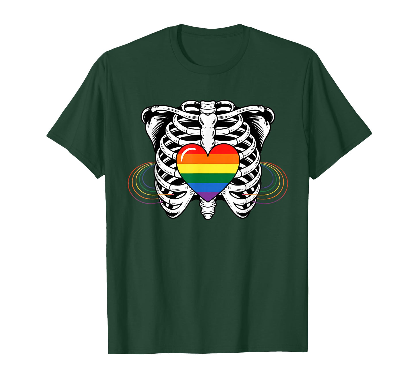 Skeleton Xray Ribs Halloween Heart LGBTQ Gay Pride Ally T-Shirt