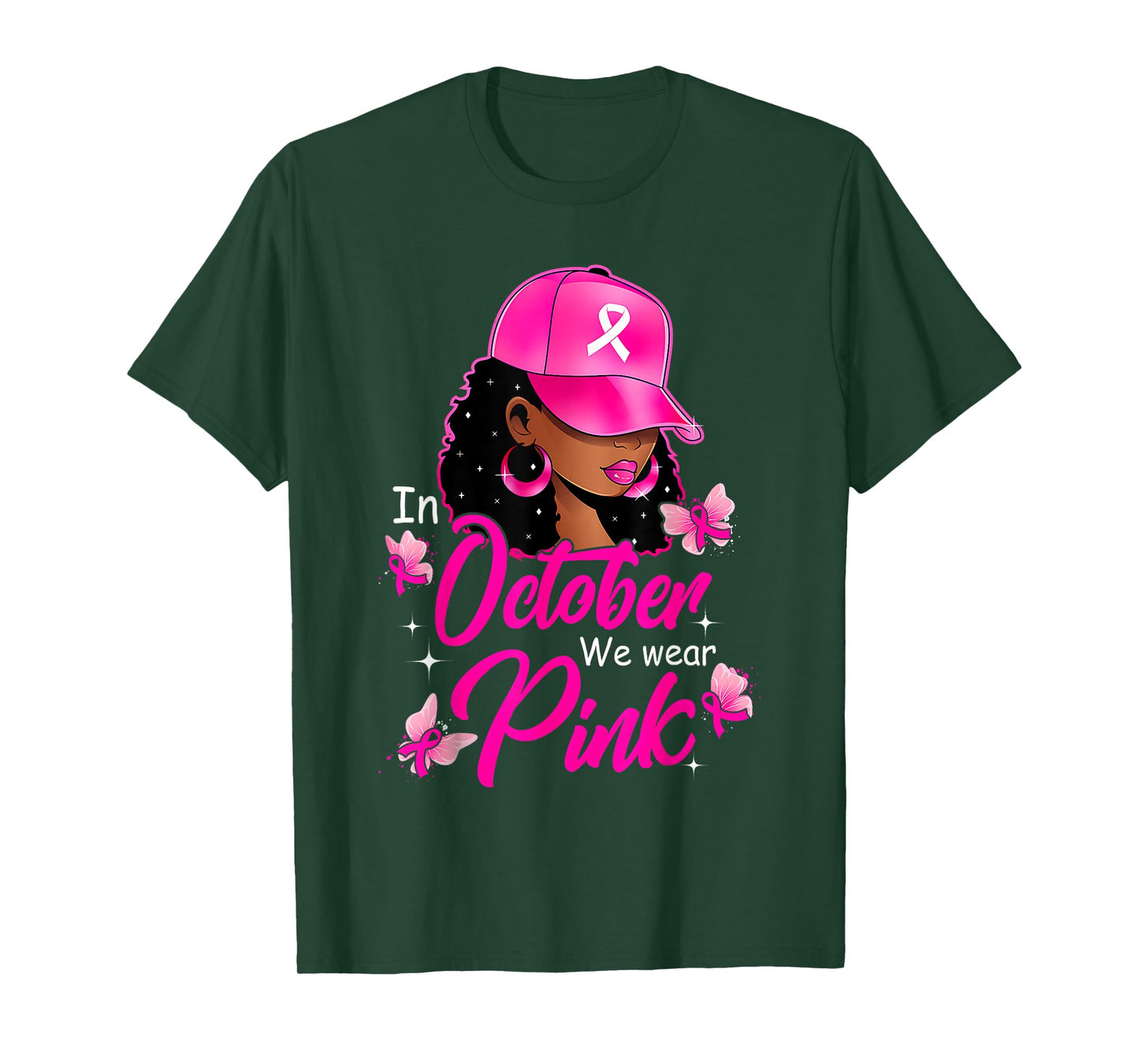 In October We Wear Pink Black Women Breast Cancer Awareness T-Shirt