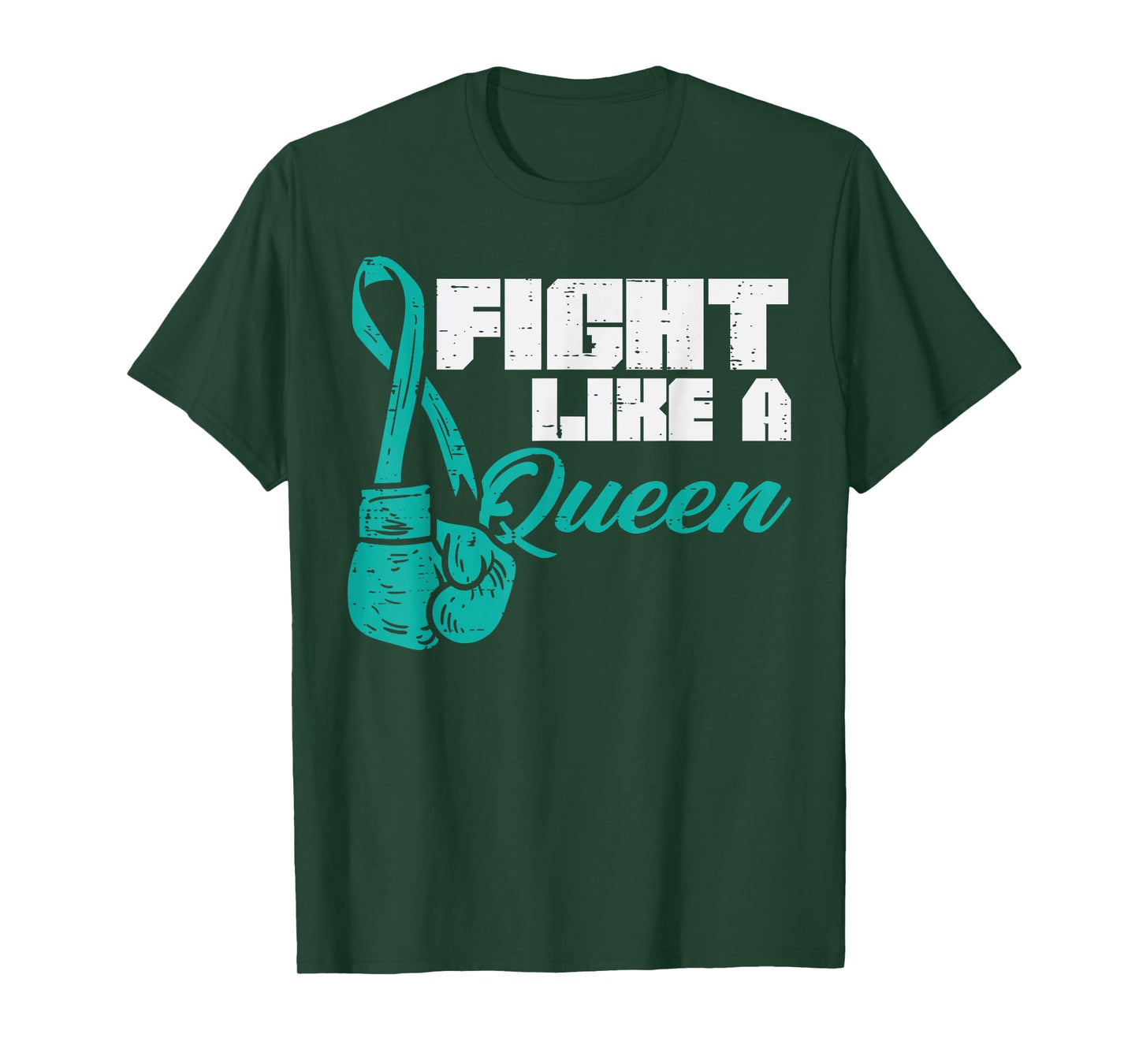 Fight Like Queen Teal Boxing Gloves Ovarian Cancer Awareness T-Shirt