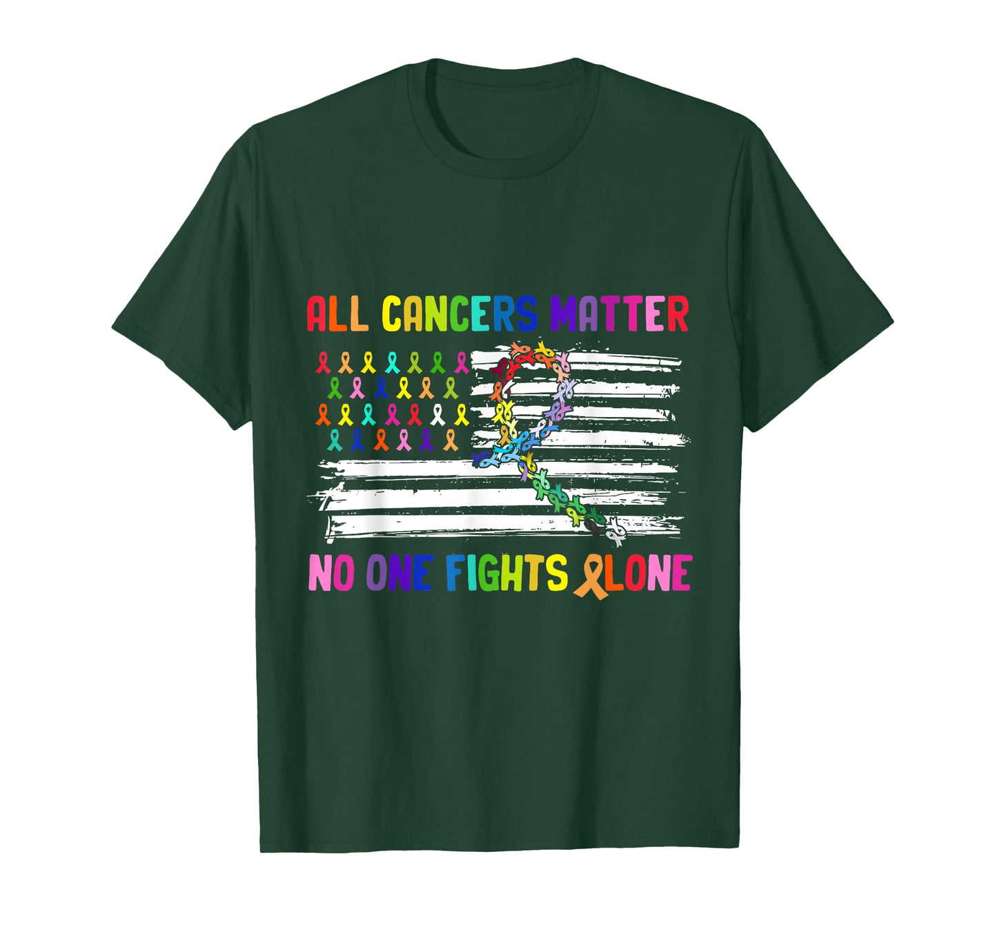 No One Fights Cancer Alone US Flag T-Shirt