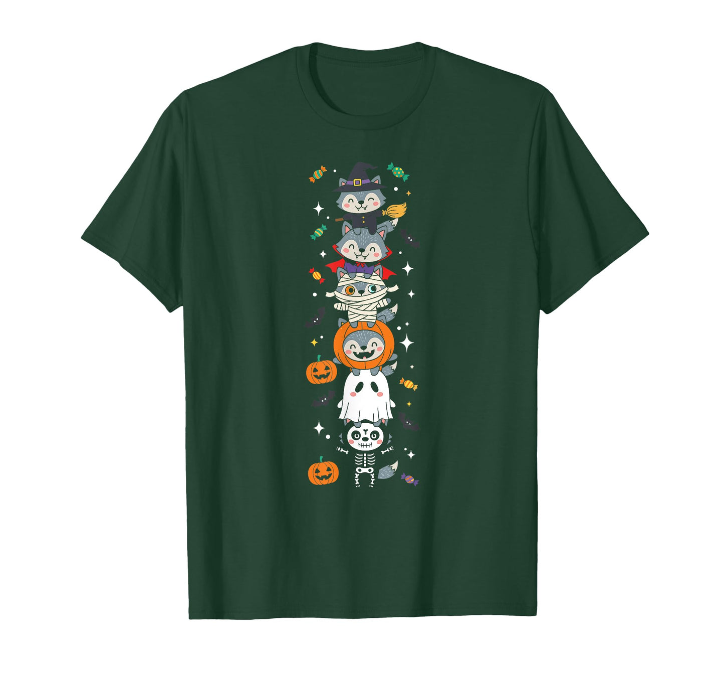 Funny Wolf Witch Vampire Ghost Halloween Kids Mens Womens T-Shirt