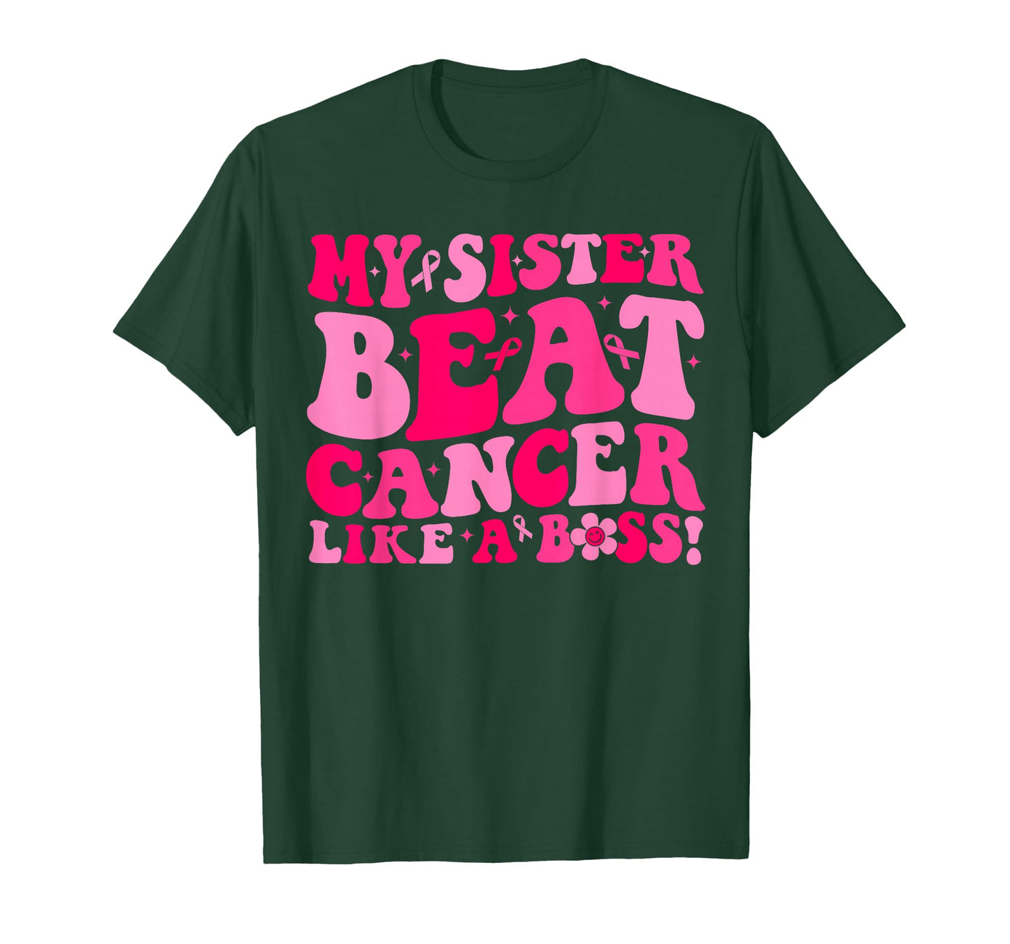 Groovy My Sister Beat Breast Cancer Like A Boss Survivor T-Shirt