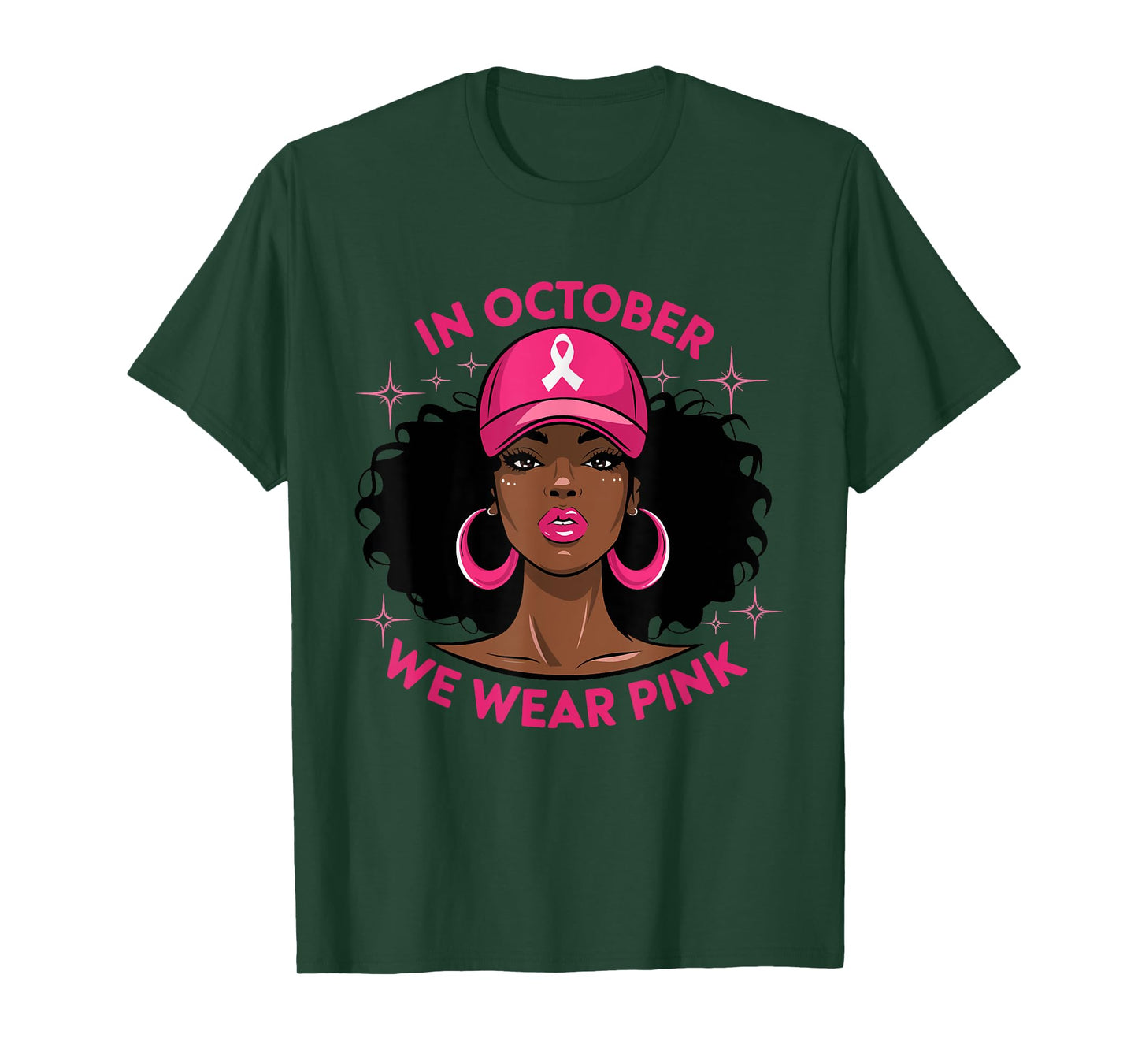 Black Woman In October We Wear Pink Ribbon Breast Cancer T-Shirt