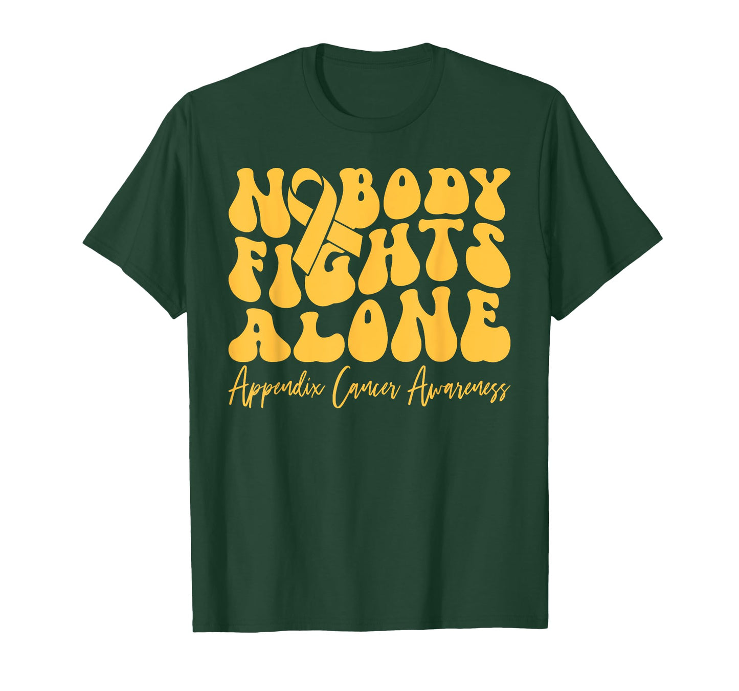 Appendix Cancer Awareness Retro Nobody Fights Alone T-Shirt