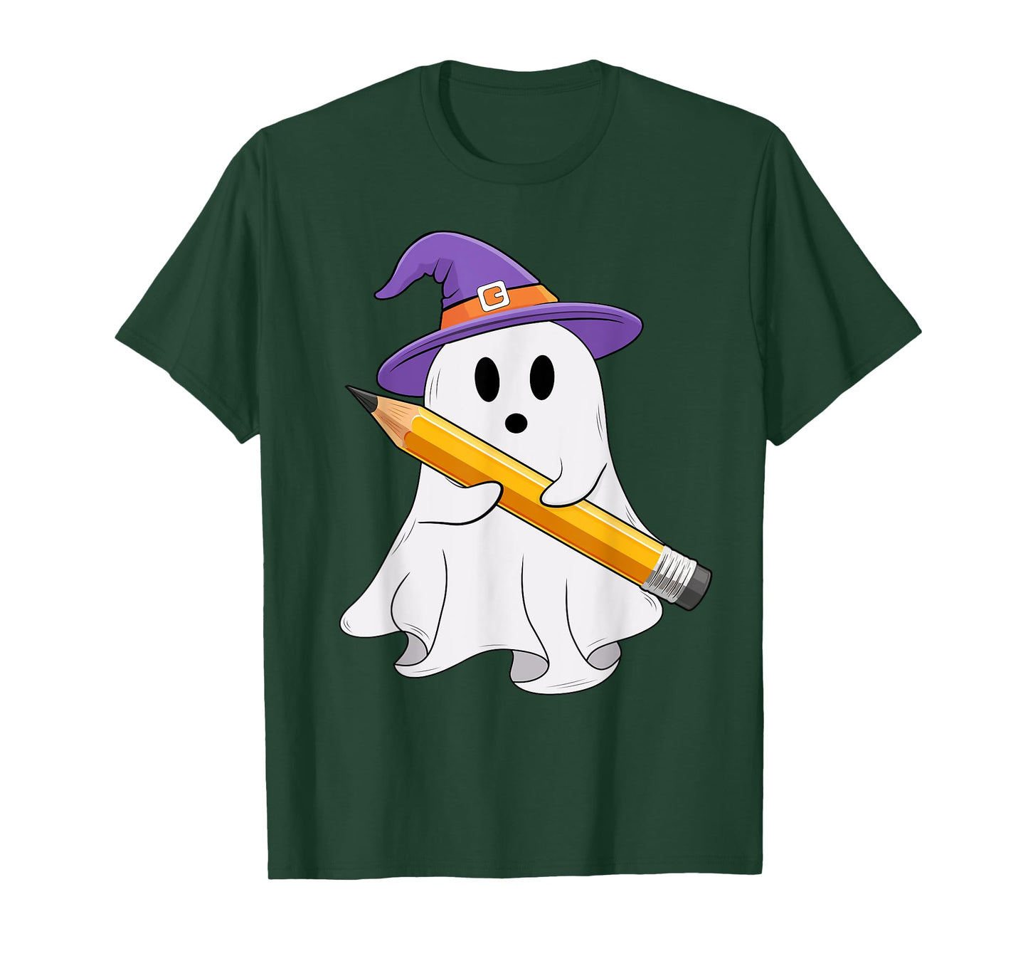 Ghost Holding A Pencil Halloween Costume Spooky Teacher Kids T-Shirt