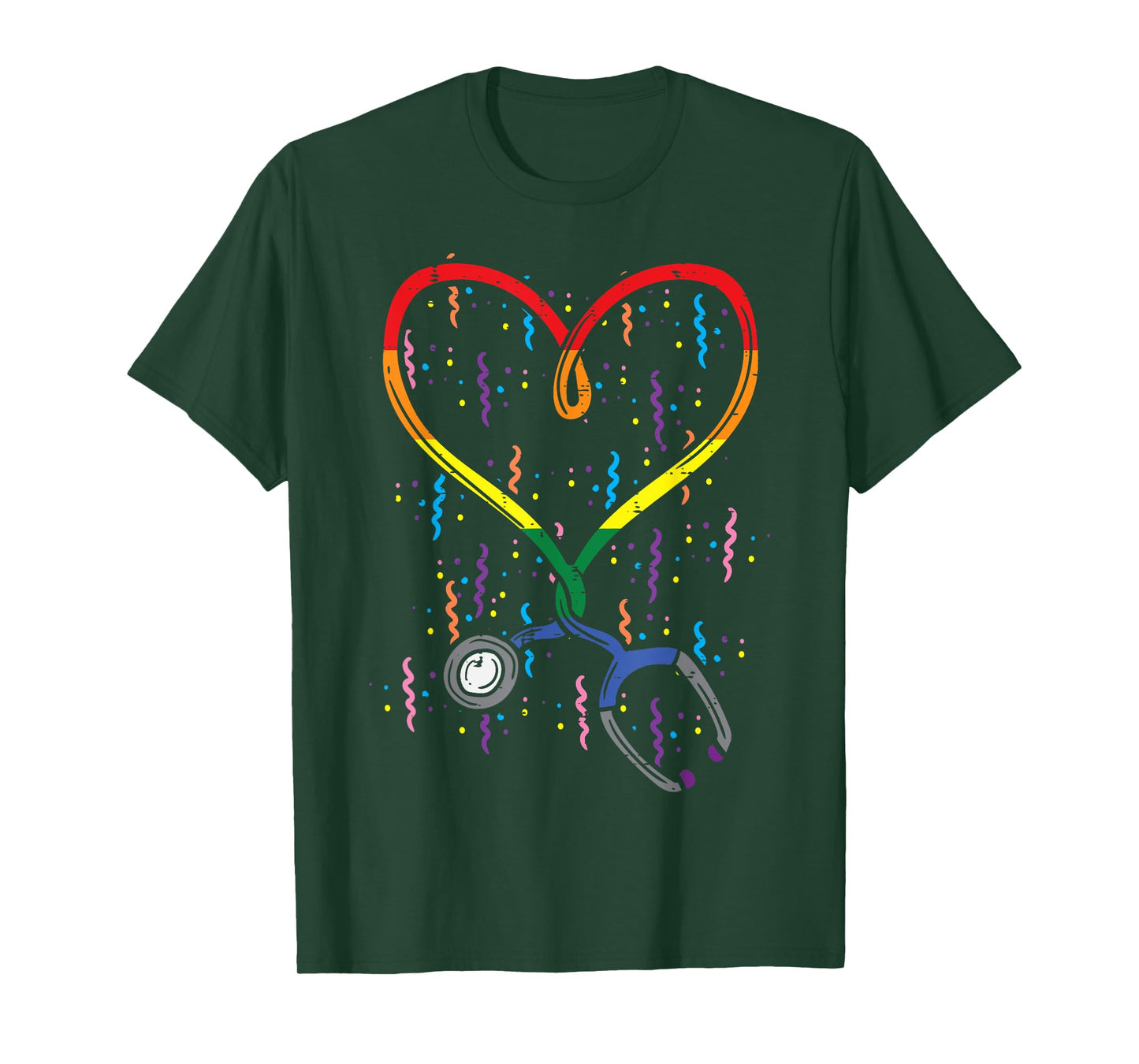 Rainbow Flag Stethoscope Heart Nurse RN Scrub Gay Pride LGBT T-Shirt