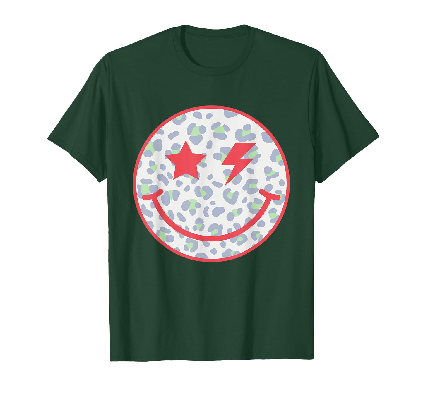 Retro Happy Face Leopard Checkered Pattern Smile Face Trendy T-Shirt