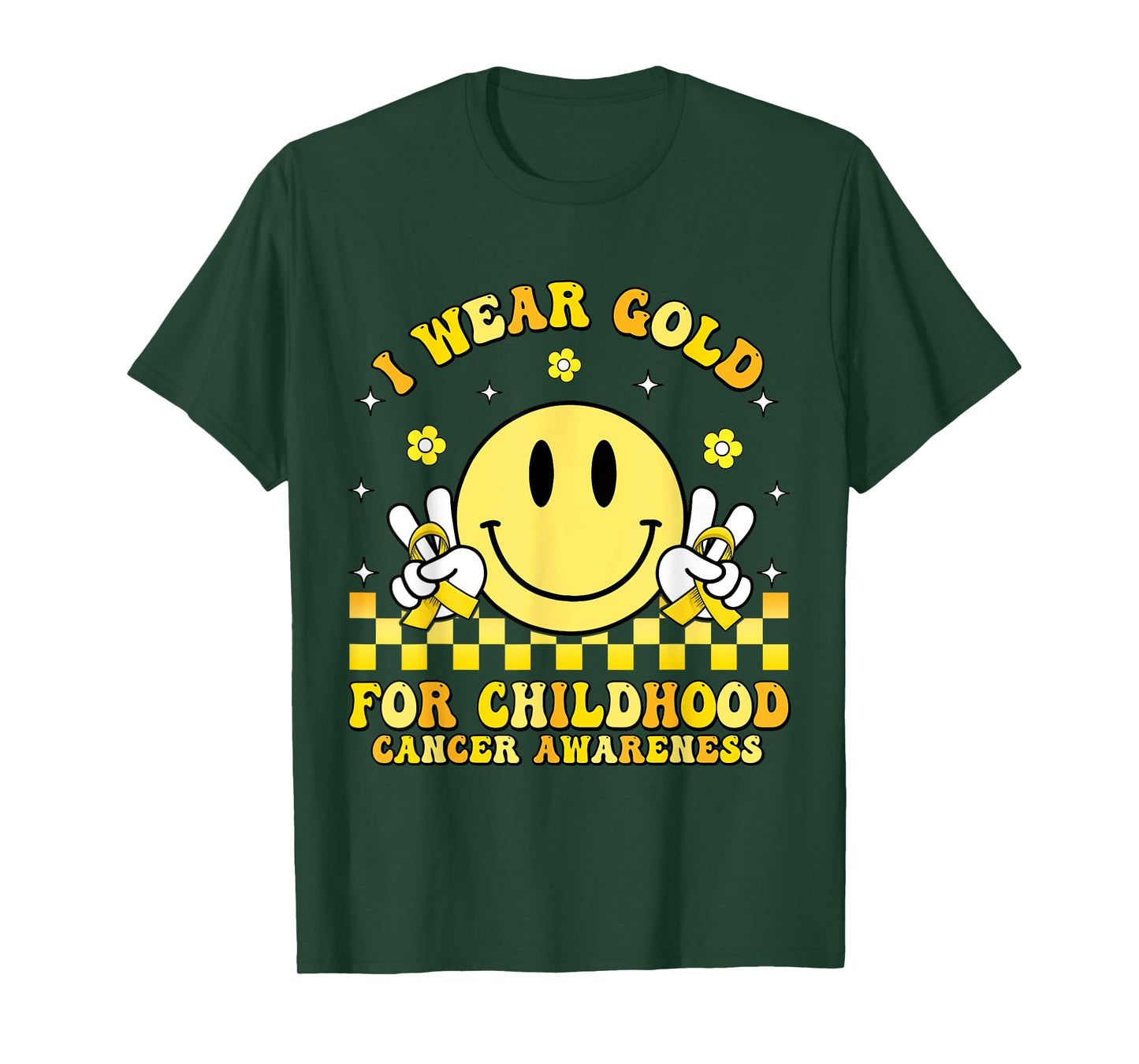 Groovy Retro Smile Face I Wear Gold For Childhood Cancer T-Shirt