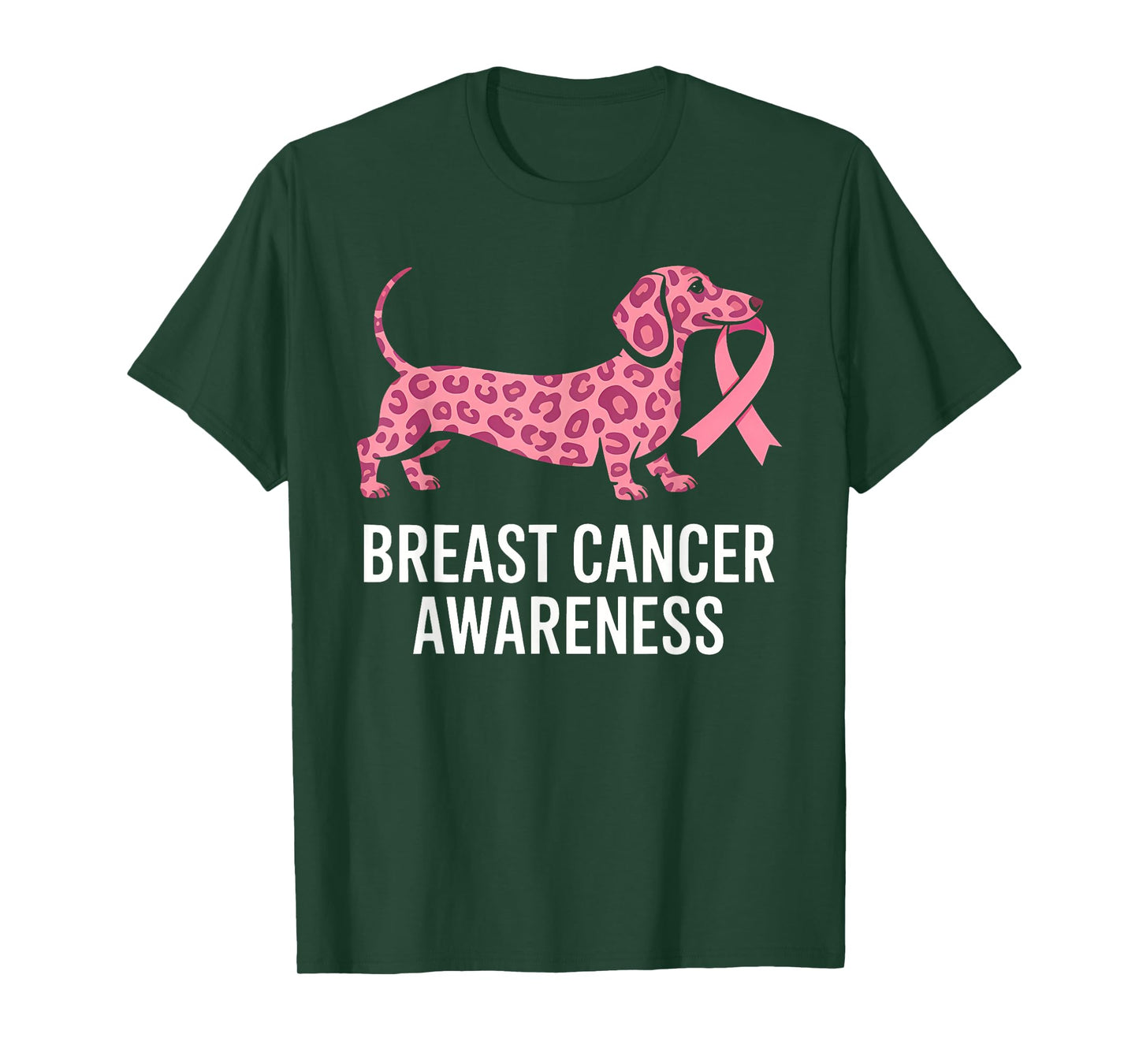 Breast Cancer Awareness Dachshund Leopard Pink Ribbon T-Shirt