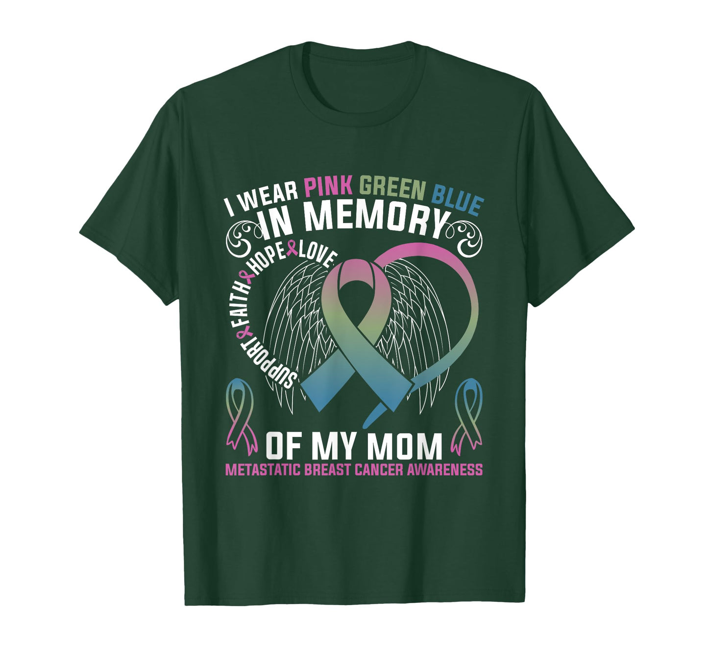 I Wear Pink Green Purple In Memory Of My Mom Metastatic T-Shirt