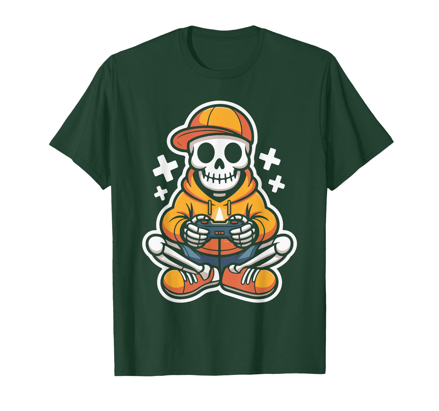 Spooky Skeleton Gamer Funny Halloween Boys Kids Video Game T-Shirt