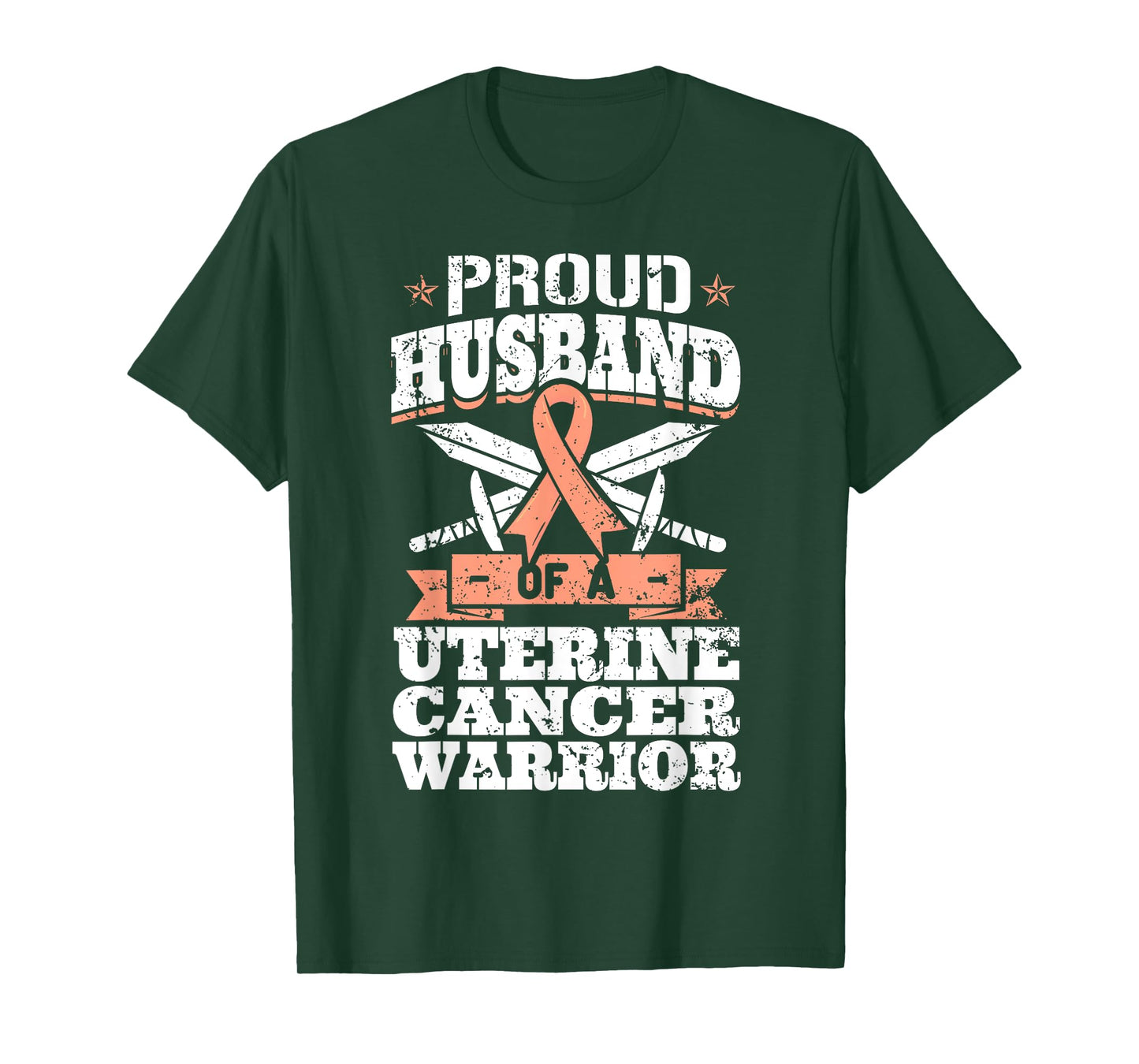 Proud Husband Of A Uterine Cancer Warrior Awareness Ribbon T-Shirt