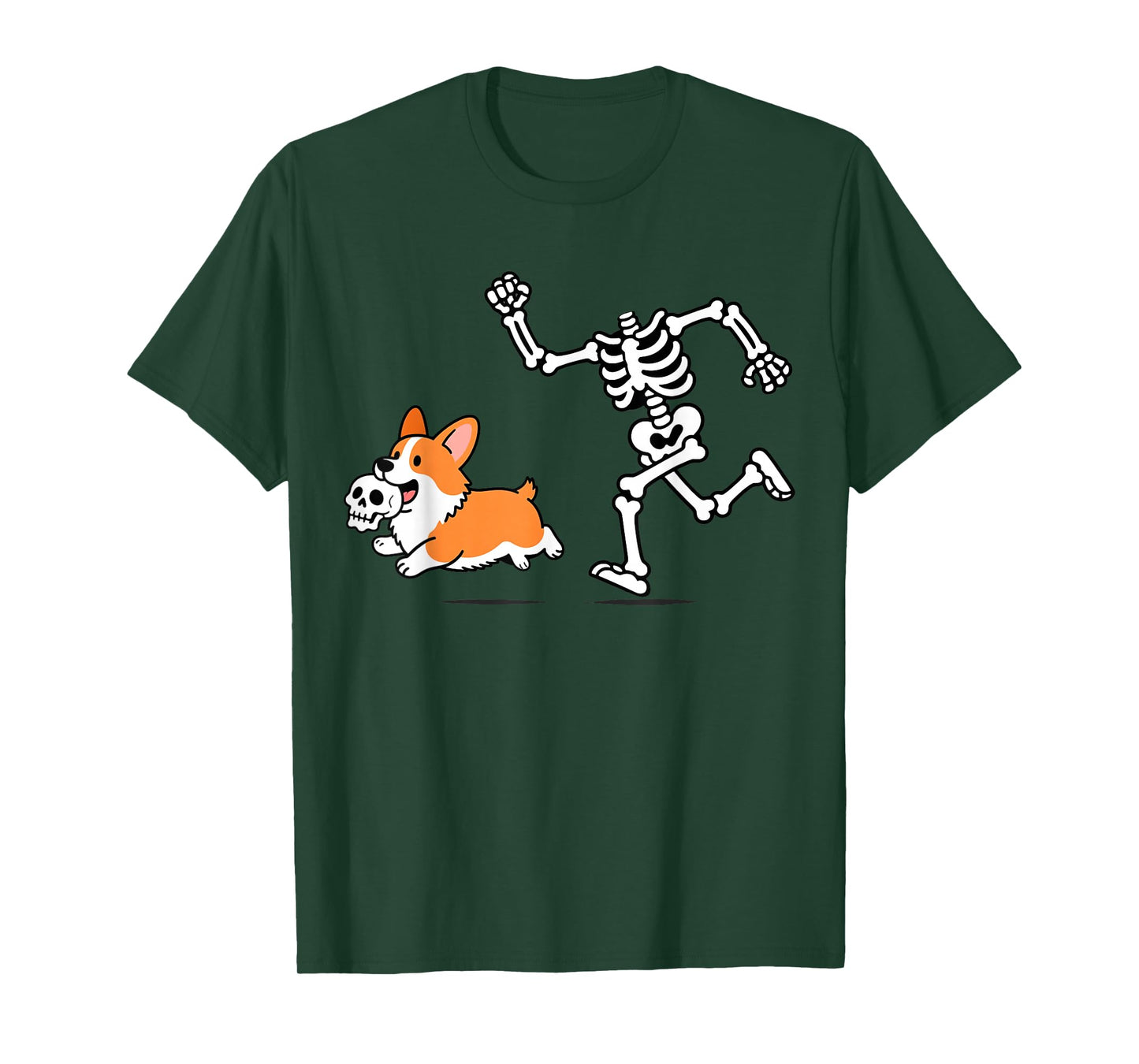 Funny Skeleton Chasing Corgi Halloween Dog Mom Pet Lover T-Shirt