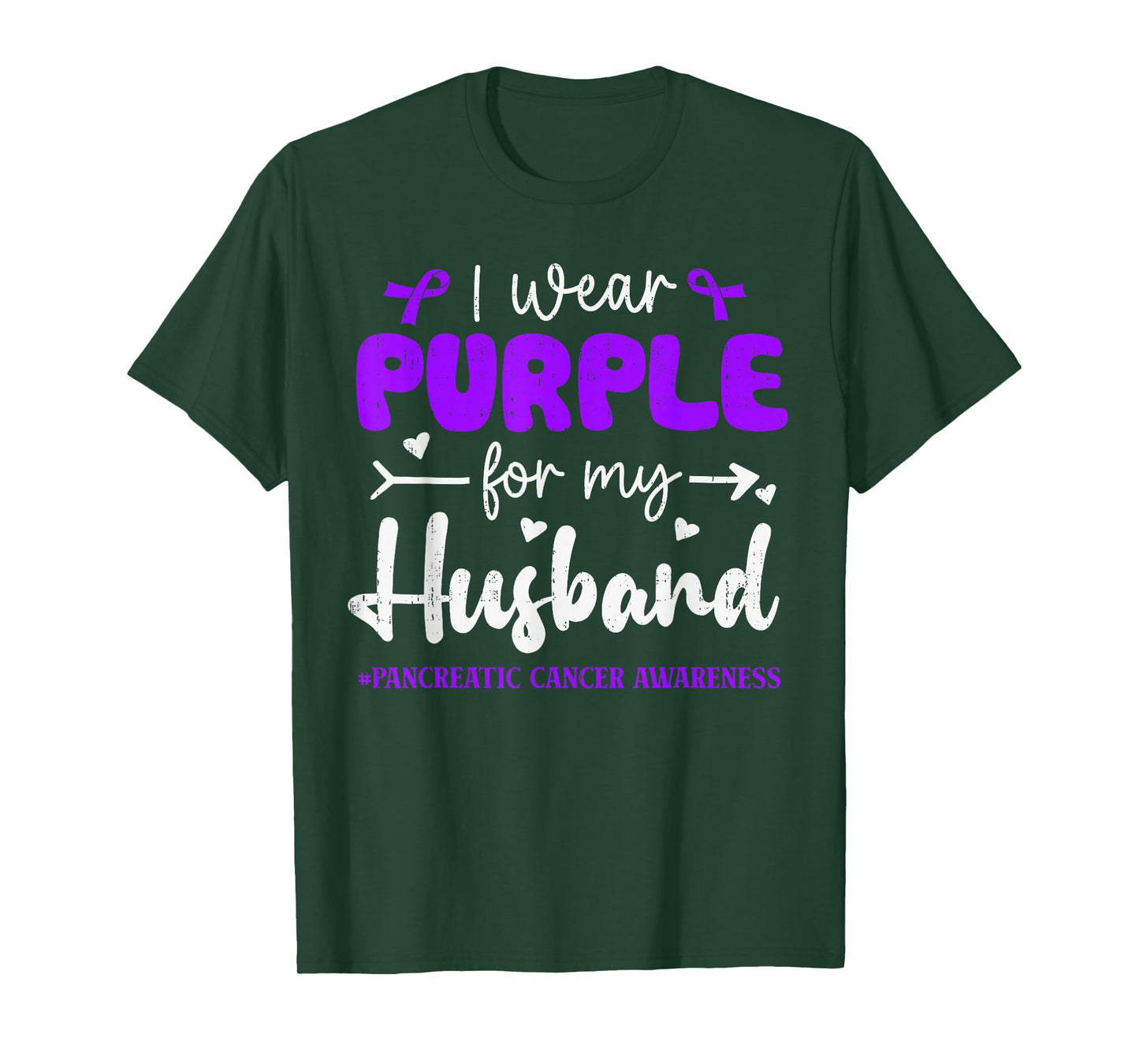 I Wear Purple for Husband Pancreatic Cancer Awareness Family T-Shirt