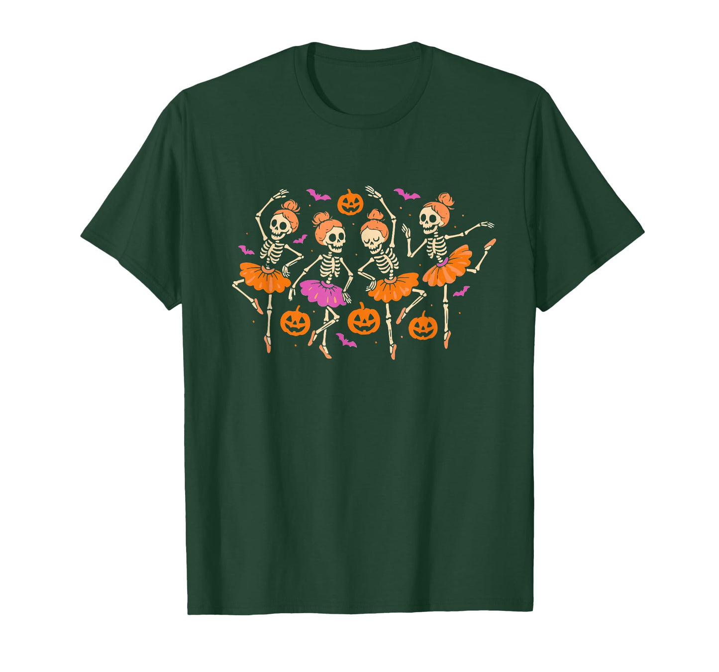 Dancing Skeleton Ballerinas Halloween Pumpkin Spooky Ballet T-Shirt