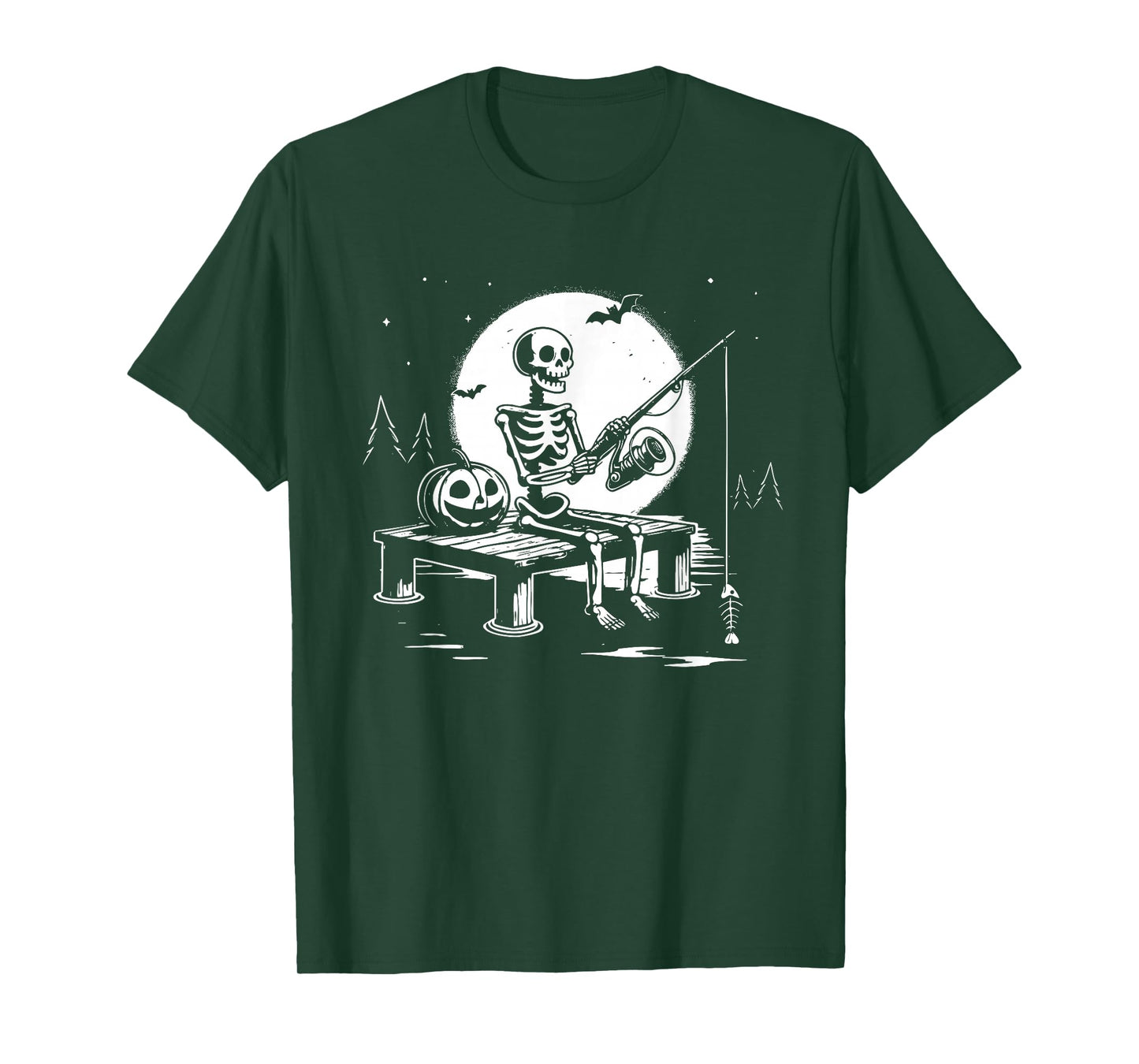 Skeleton Fishing and waitng for Halloween Spooky Parties T-Shirt