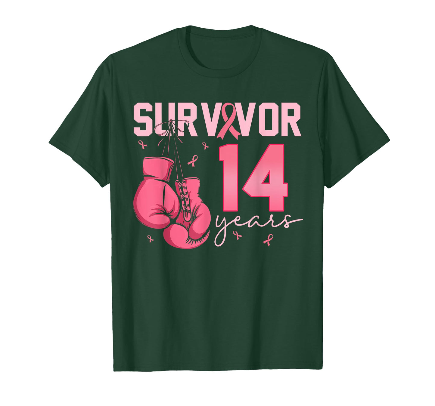 Breast Cancer Survivor 14 Years Pink Ribbon Boxing Gloves T-Shirt
