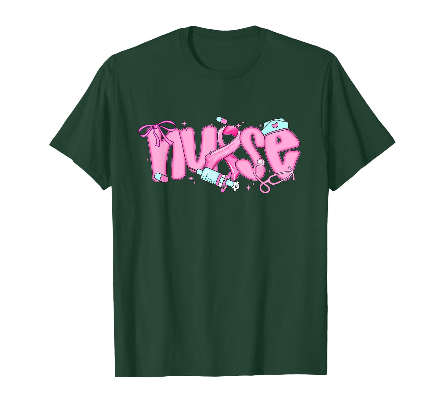 Nurse Breast Cancer Awareness Shirt Pink Ribbon Womens T-Shirt