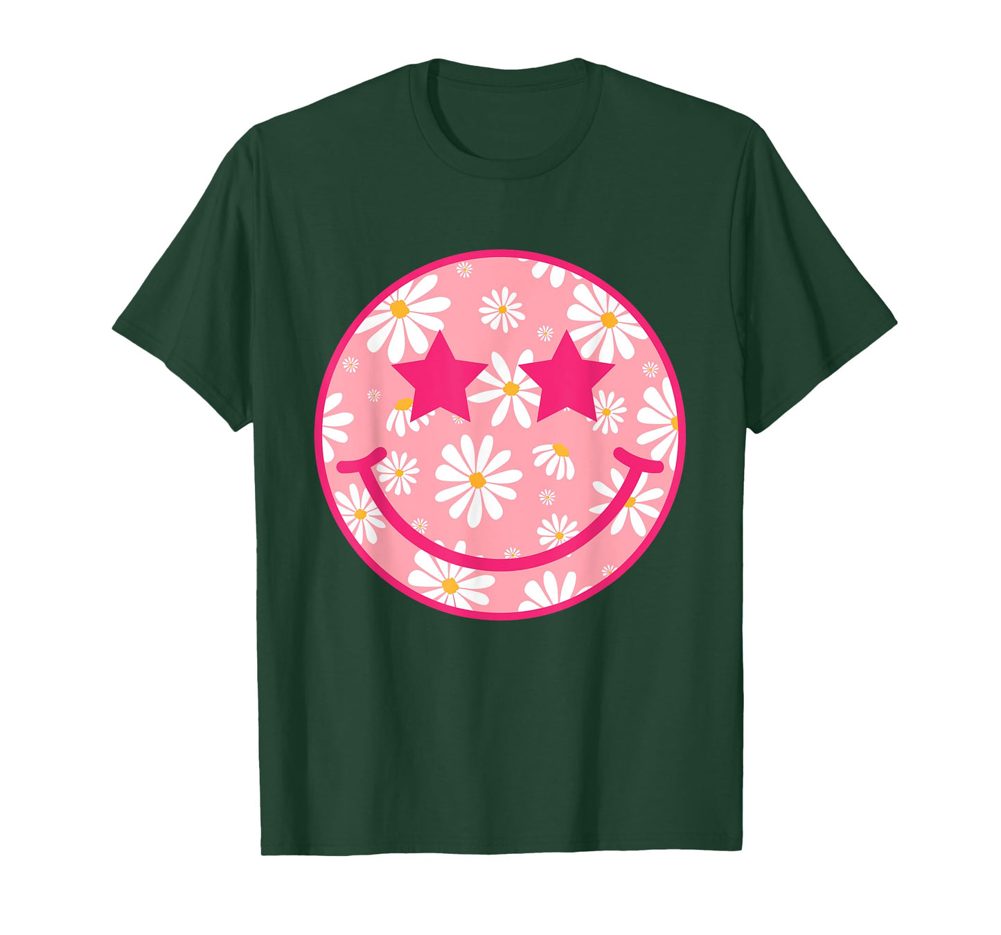Retro Pink Happy Face Checkered Pattern Smile Face Trendy T-Shirt