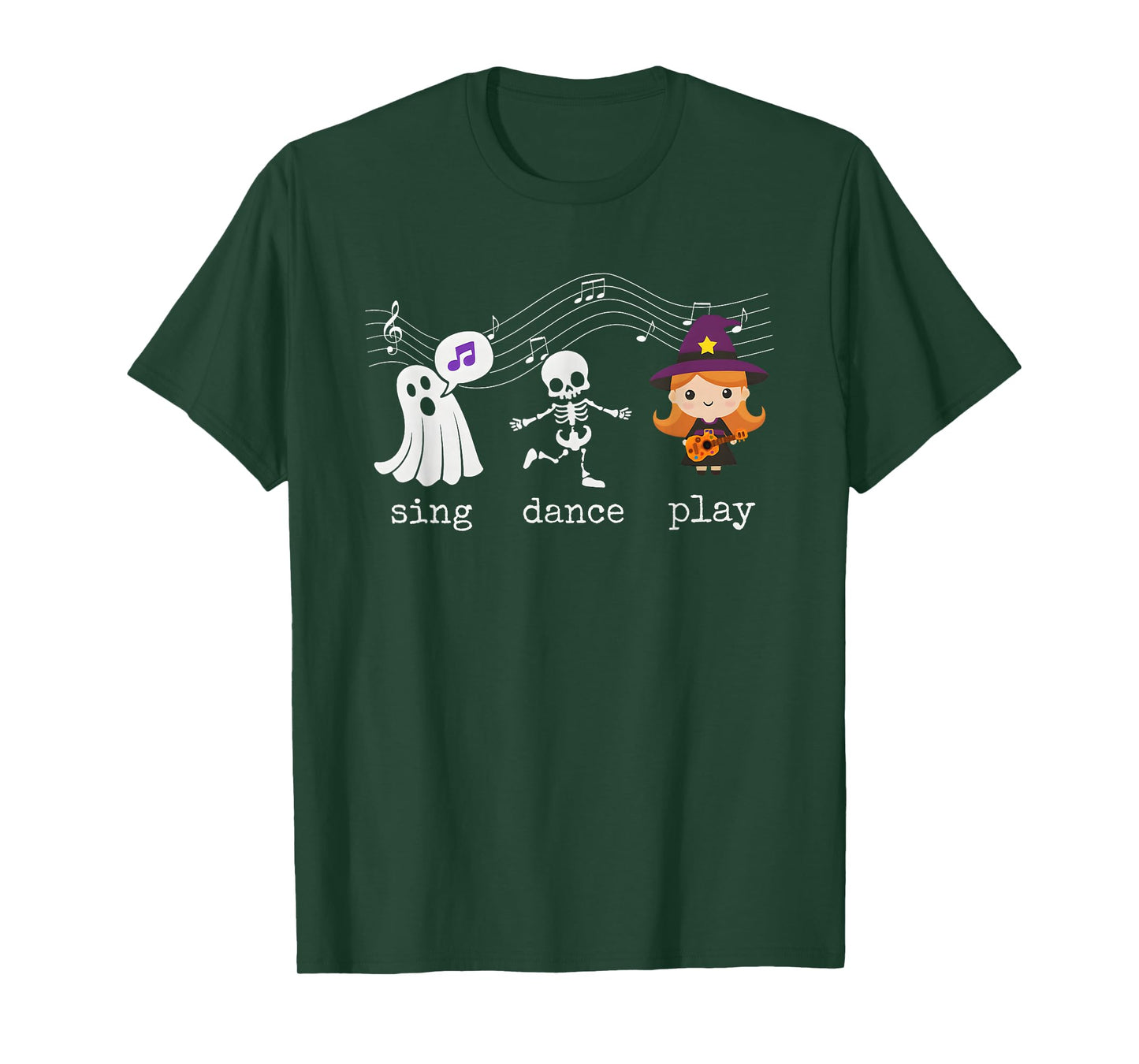 Cute Ghost Skeleton Witch Sing Dance Play Music Halloween T-Shirt