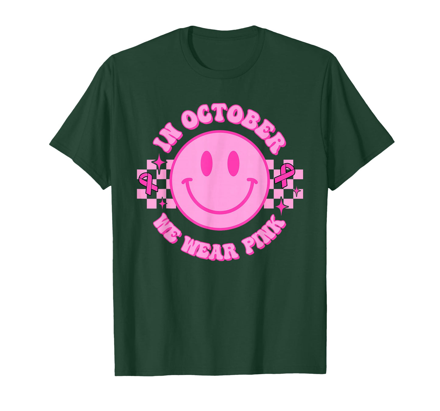 in October We Wear Pink Smile Face Breast Cancer Awareness T-Shirt