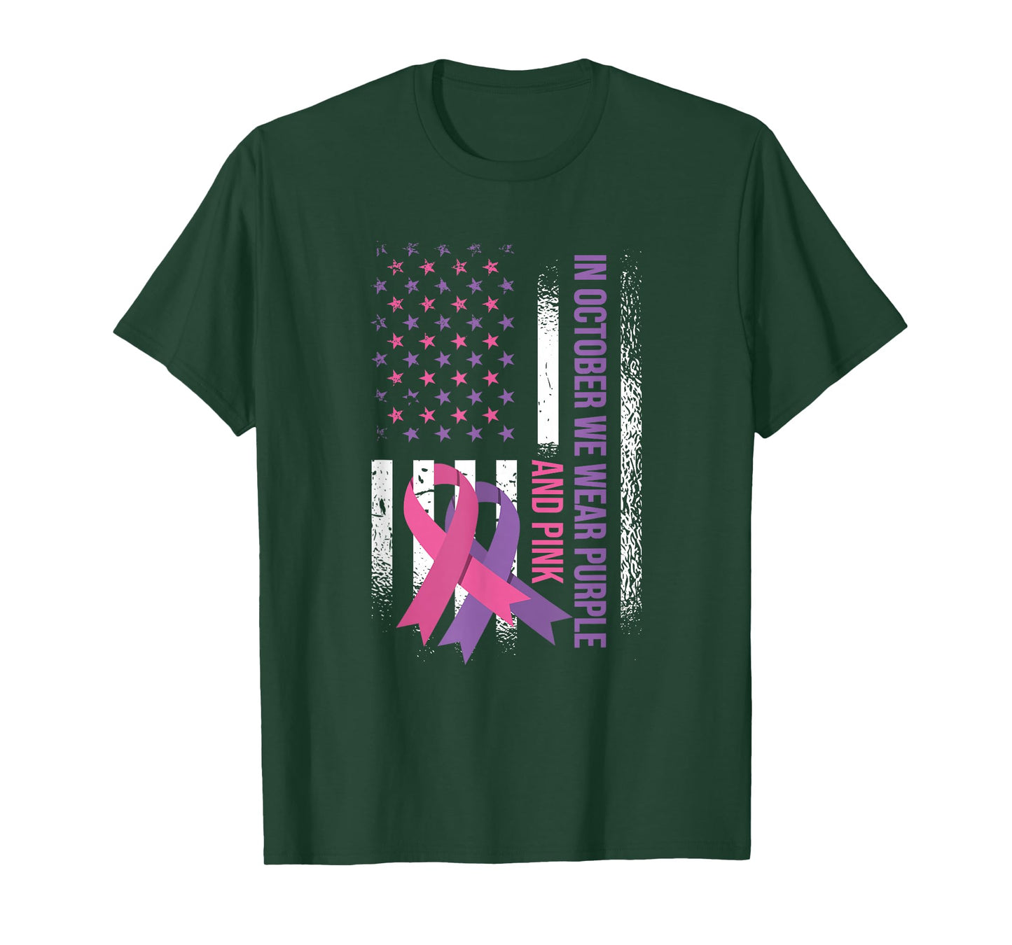 American Flag Breast Cancer and Domestic Violence Awareness T-Shirt