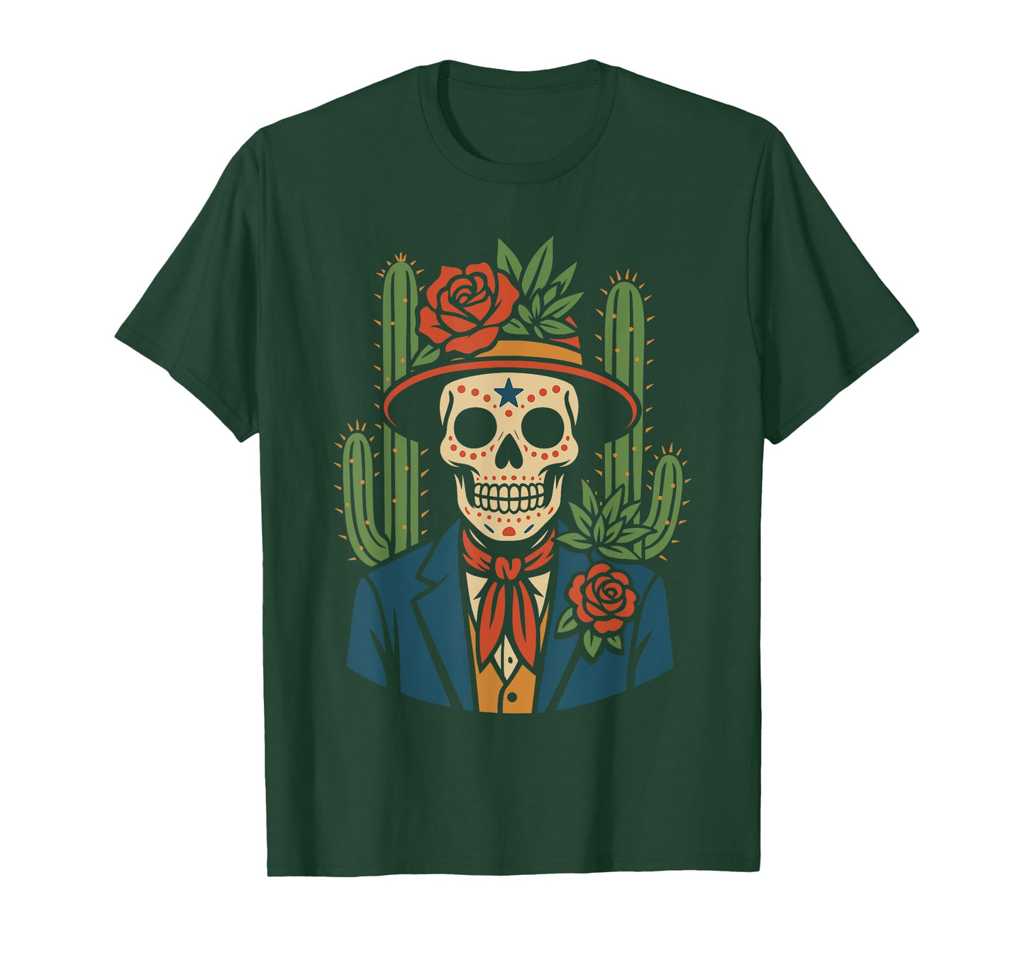 Dia De Los Muertos Costume Men, Mexican Skeleton Cactus T-Shirt