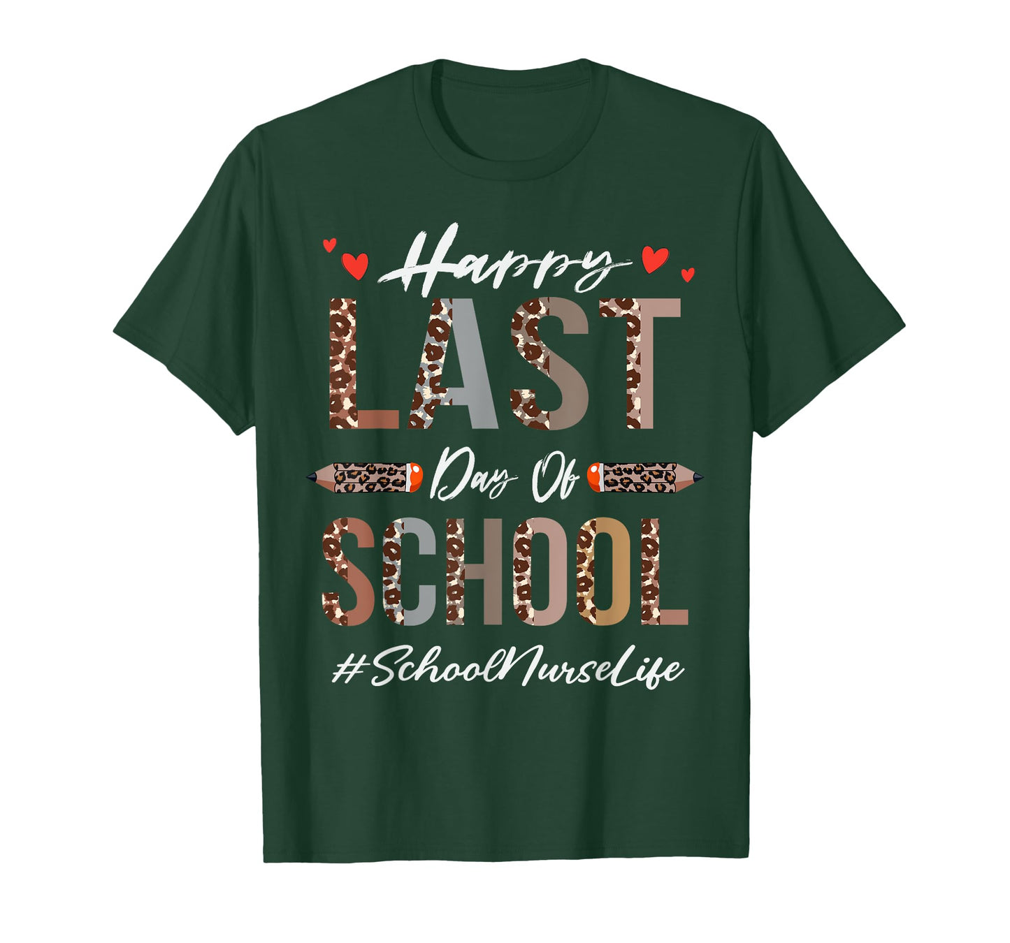 School Nurse Happy Last Day Of School Summer Funny Leopard T-Shirt for Men Women