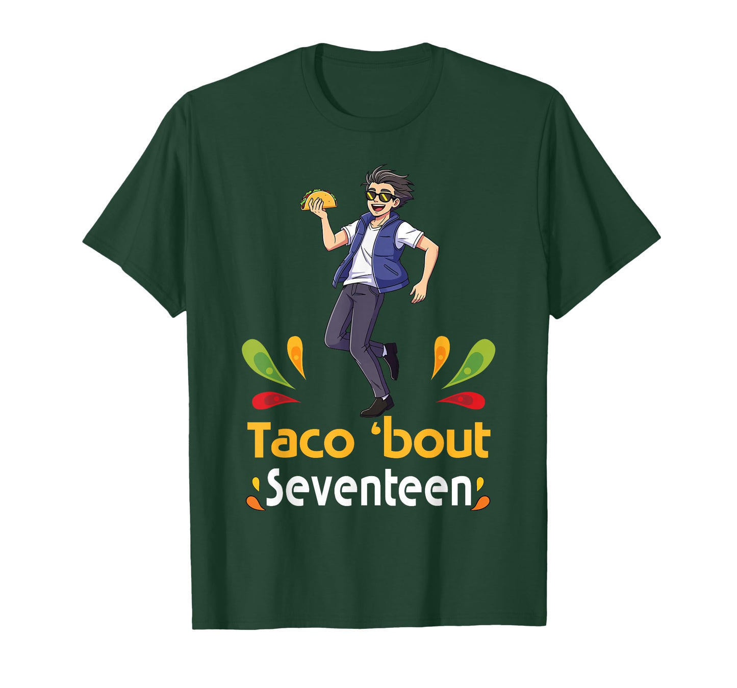 Cute Boy with Tacos Happy Birthday Taco Bout 17 Years Old T-Shirt