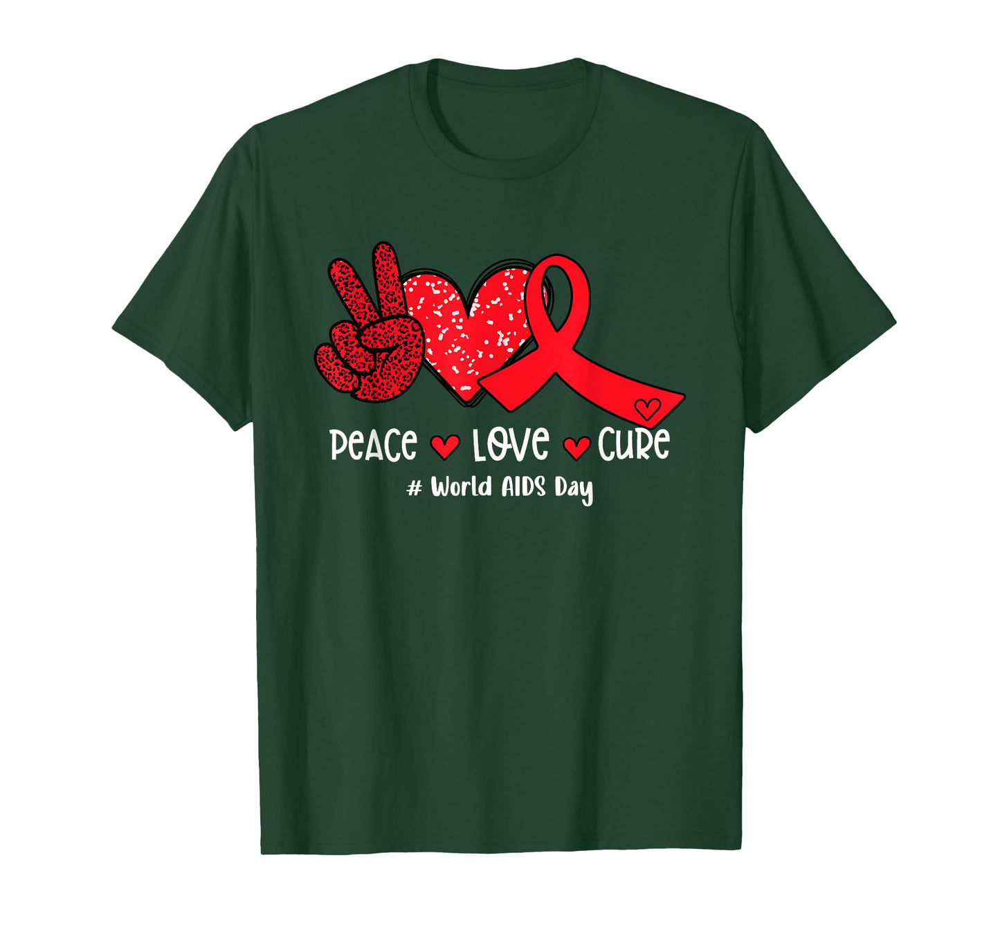 Red Ribbon Peace Love Cure World AIDS Day T-Shirt