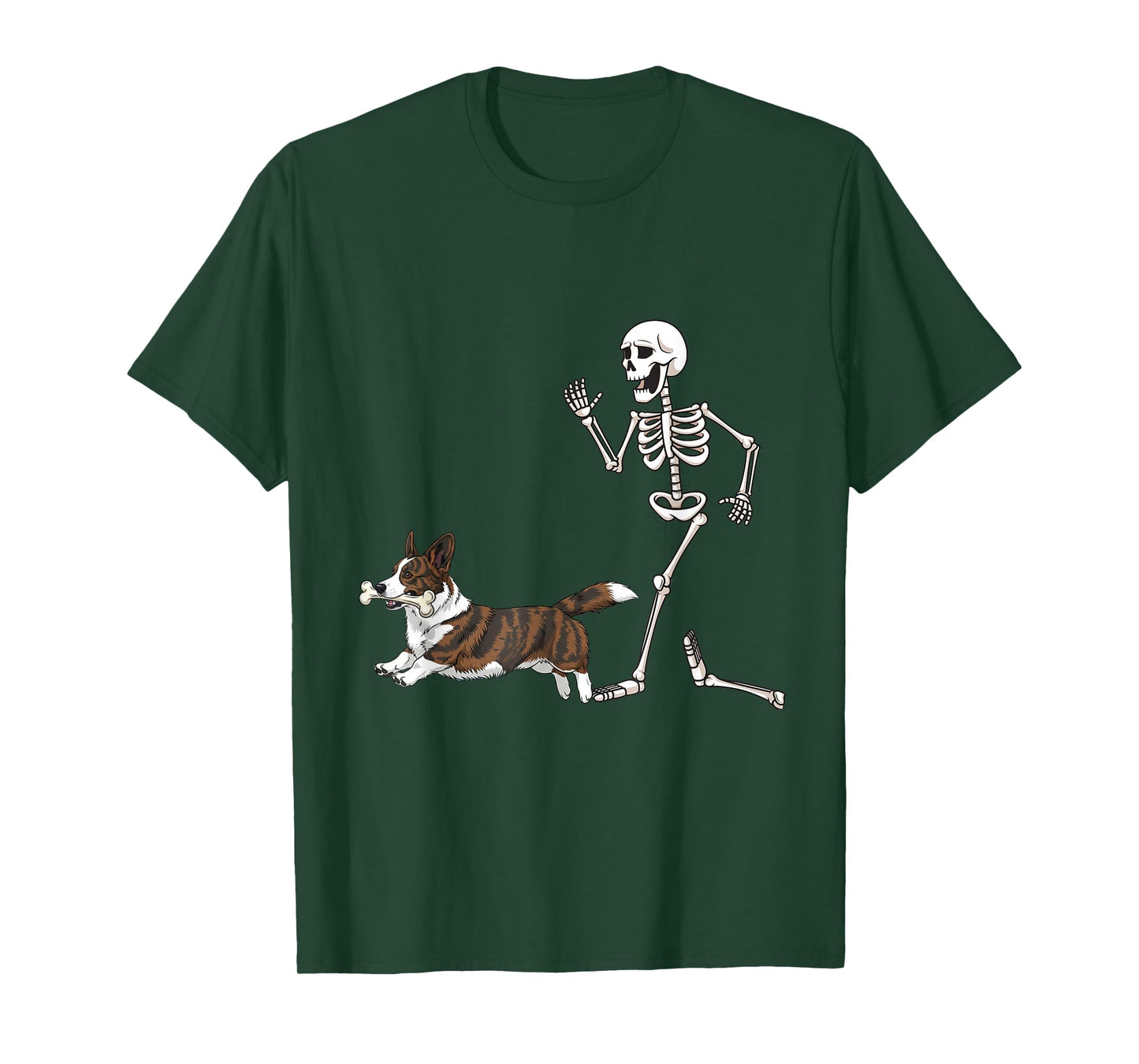 Funny Halloween Cardigan Welsh Corgi and Skeleton T-Shirt