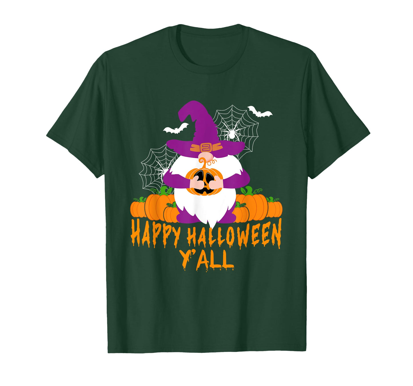 Happy Halloween Y'all Gnome Pumpkin Autumn Fall Men Women T-Shirt