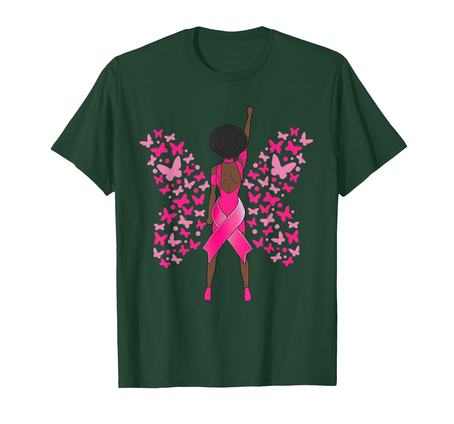 Breast Cancer Awareness Pink Butterflies African American T-Shirt