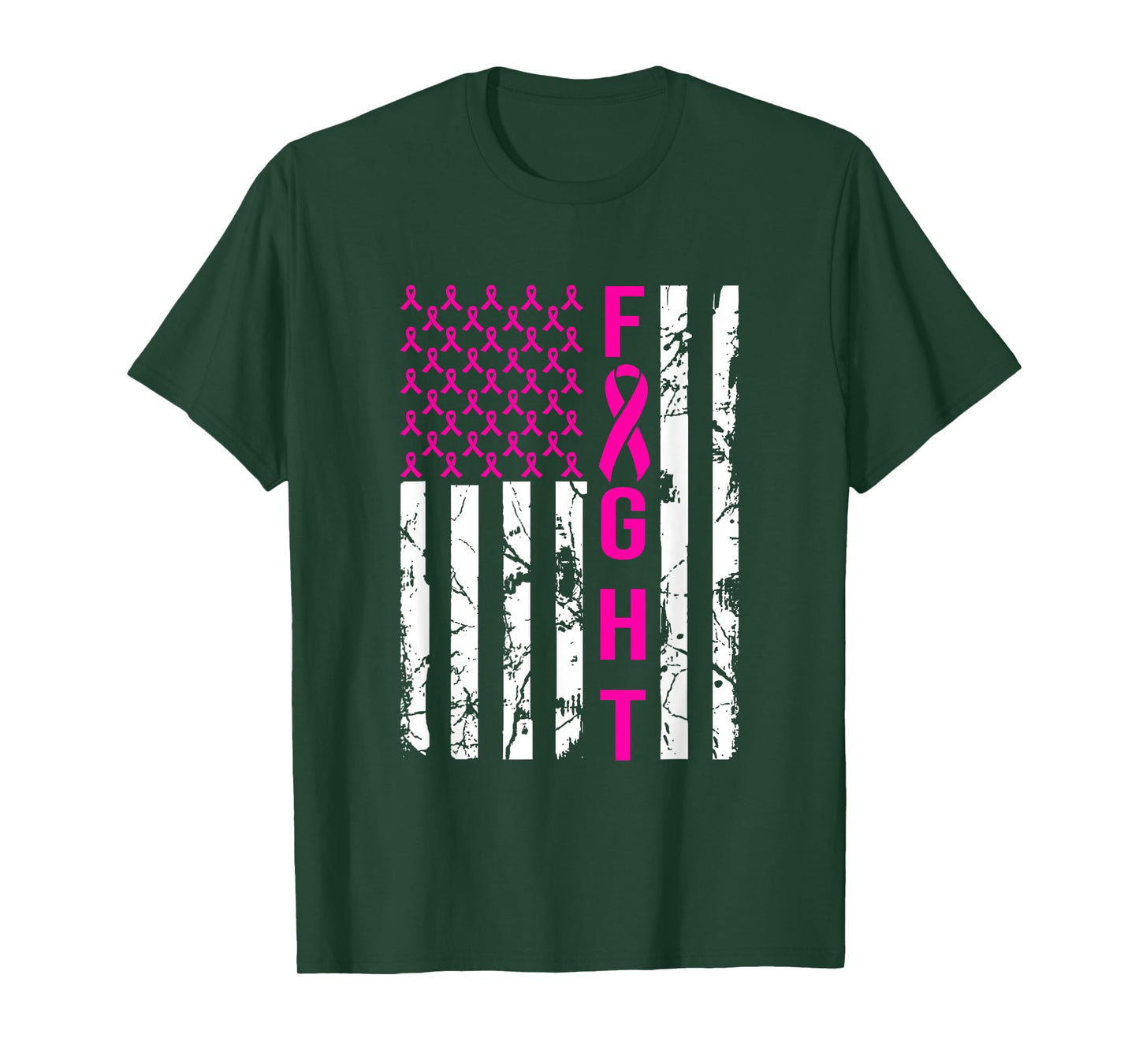 Breast Cancer Awareness FIGHT American Flag Pink Ribbon Women Men T-Shirt