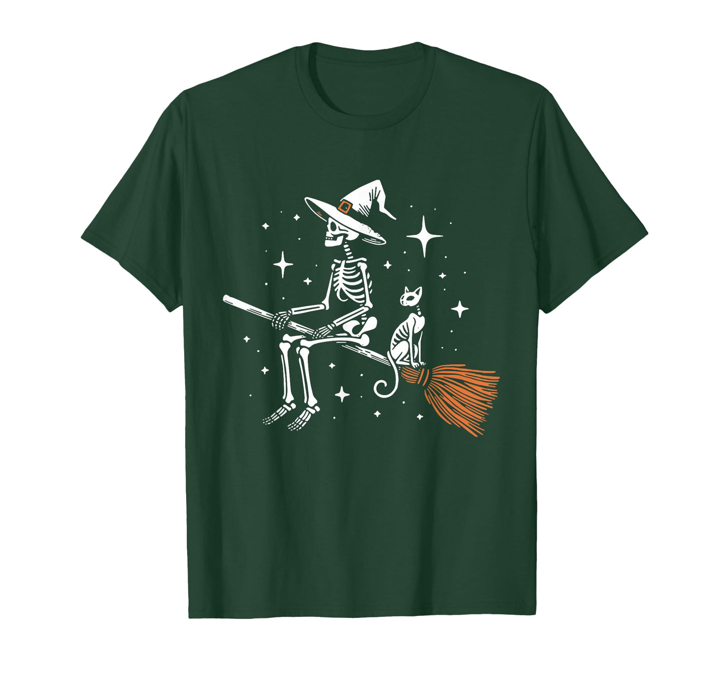 Skeleton Witch Halloween Skeleton Cat Spooky Broom Witch T-Shirt