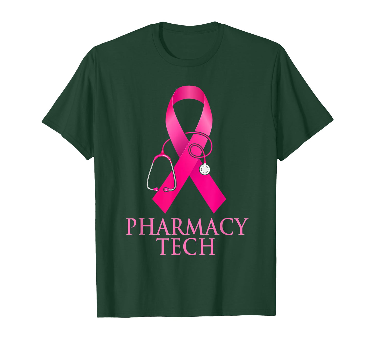 Pharmacy Tech Nurse Stethoscope Pink Heart Breast Cancer T-Shirt